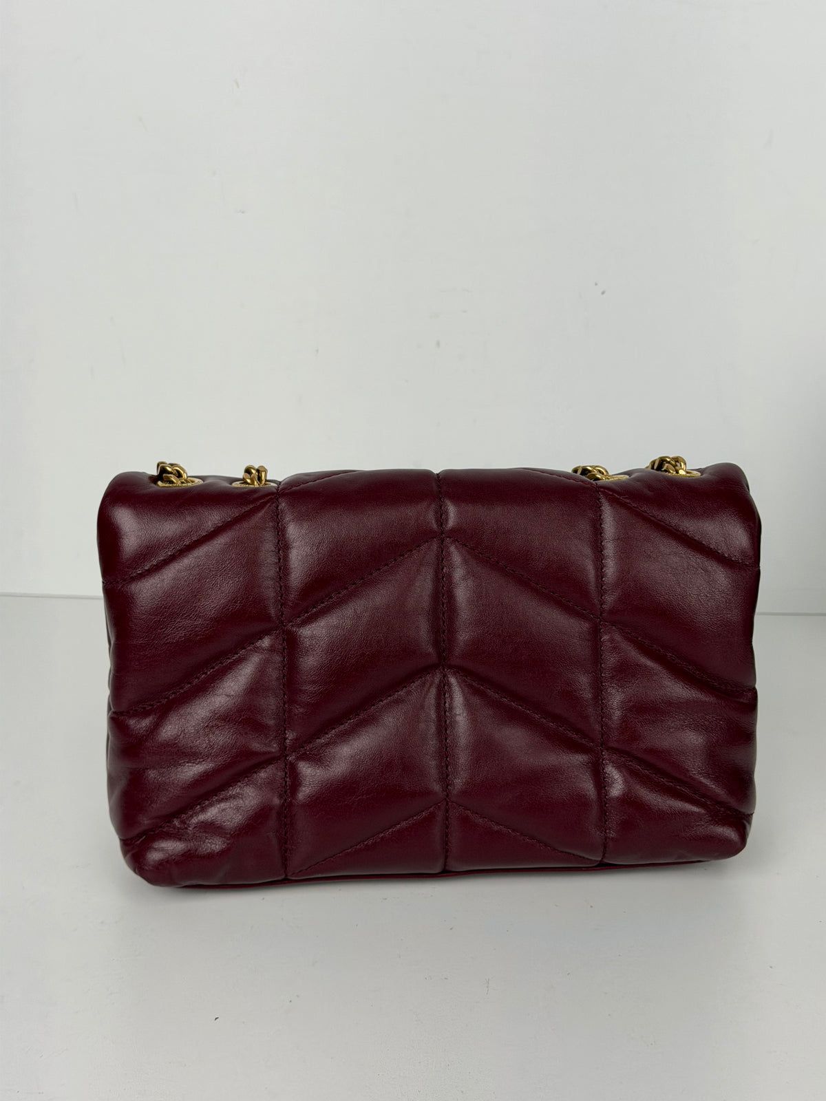 Saint Laurent Toy Puffer Shoulder Bag in Burgundy Lambskin Leather