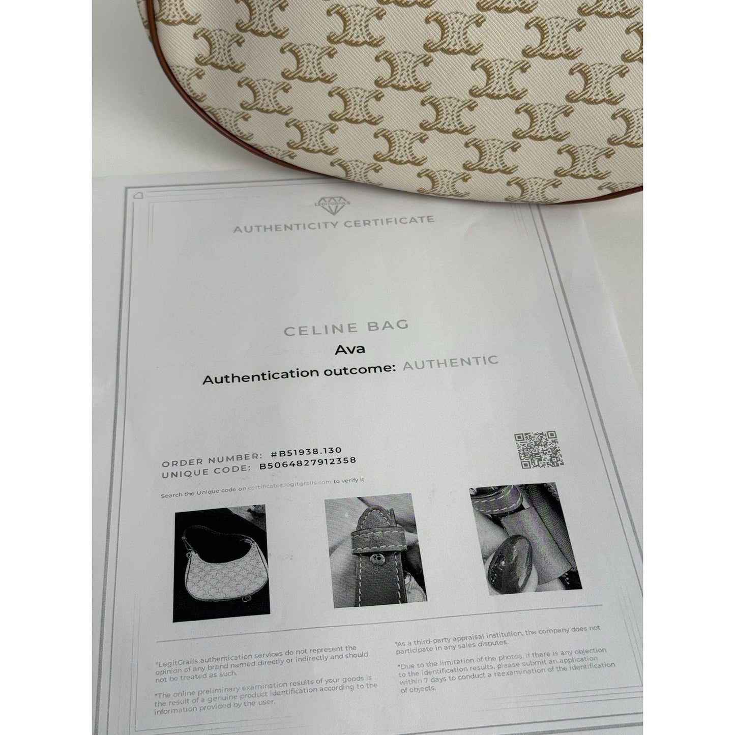 CELINE Canvas Calfskin Ava Triomphe Shoulder Bag White C-1