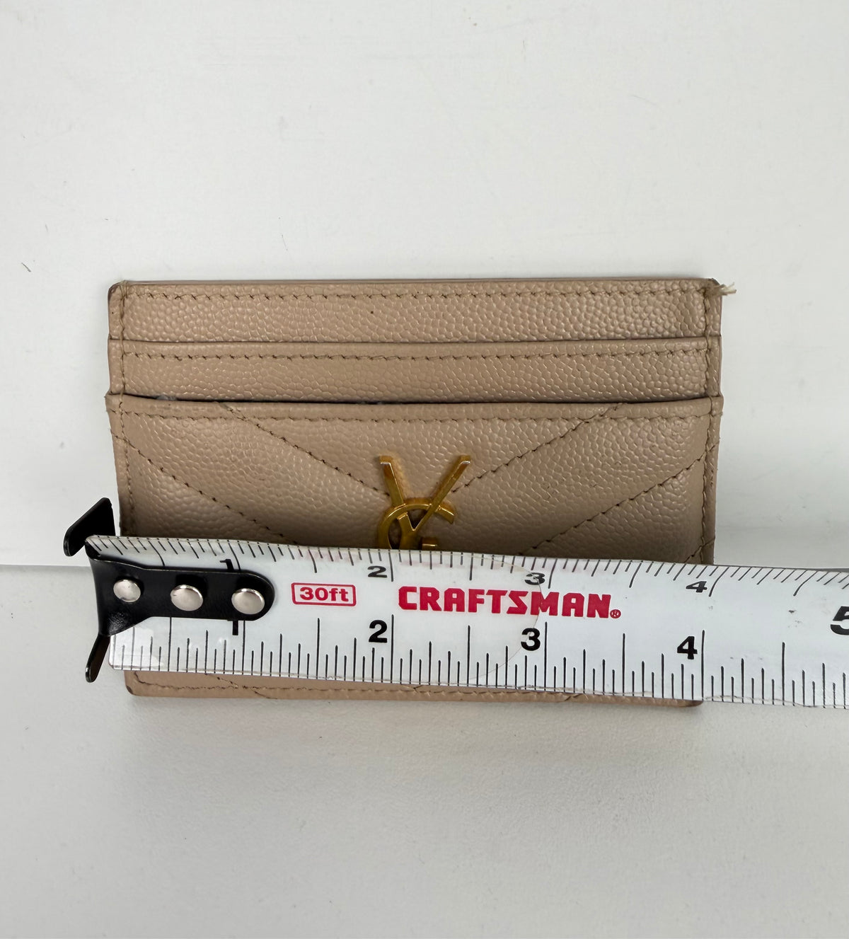 Saint Laurent Cassandre Matelasse Card Case in Beige Grain De Poudre Leather K-3