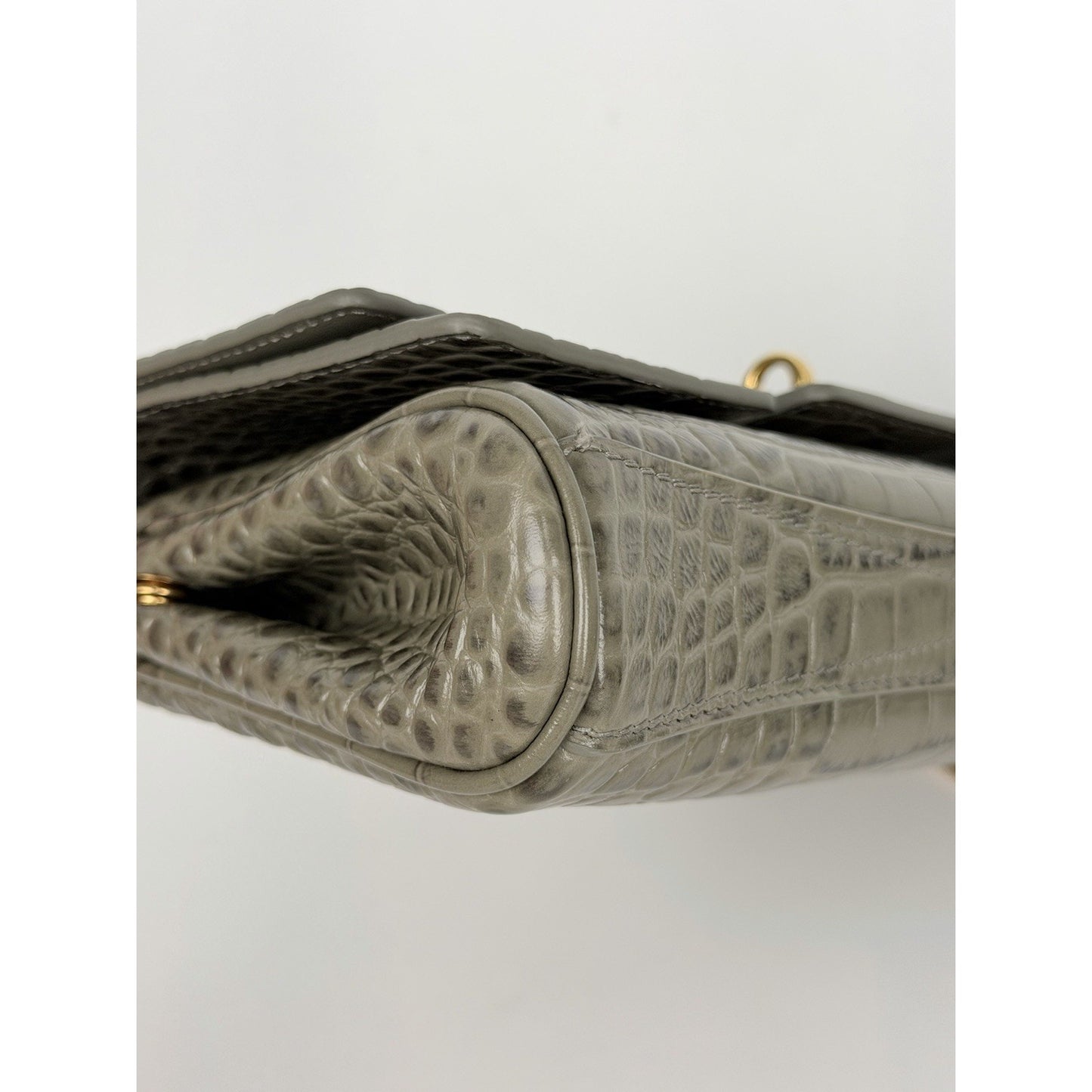 Balenciaga Bel Air Small Clutch Bag in Khaki Leather Gold-Tone Hardware C6