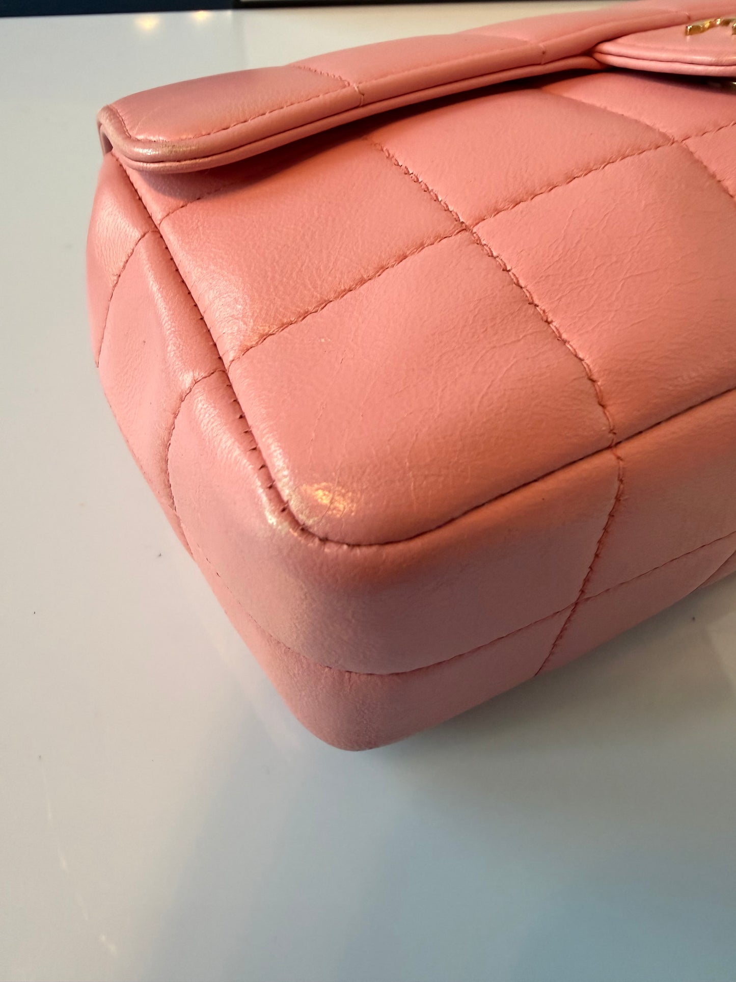 Chanel Lambskin Quilted Mini Chocolate Bar Camellia Flap Pink E1