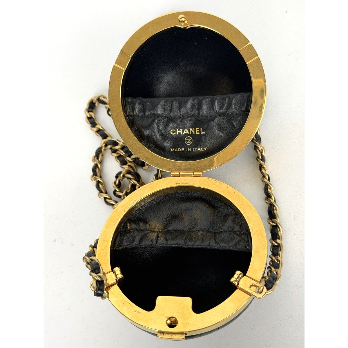Chanel Sphere Minaudiere Clutch Bag in Black Leather Gold-tone Hardware NFC E-8