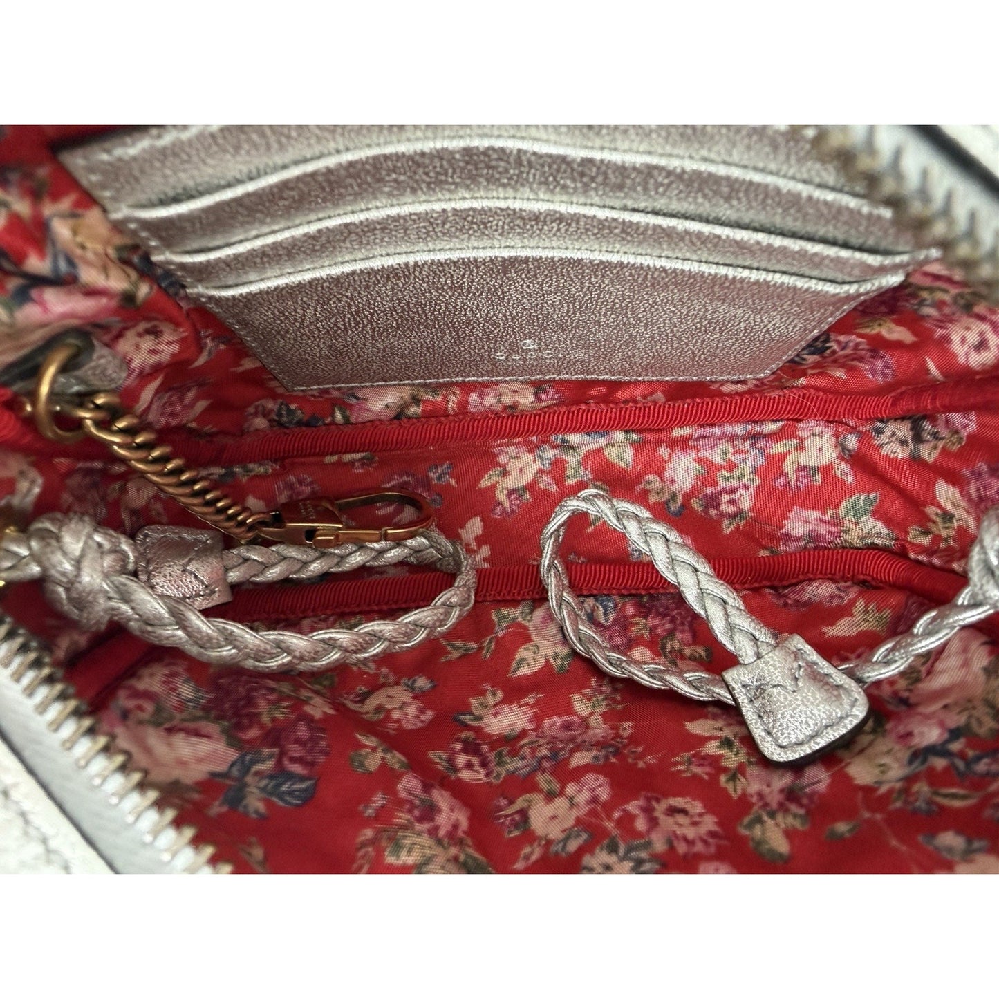 Gucci Web Ophidia Trapuntata Camera Bag Mini Quilted Silver Metallic Leather S