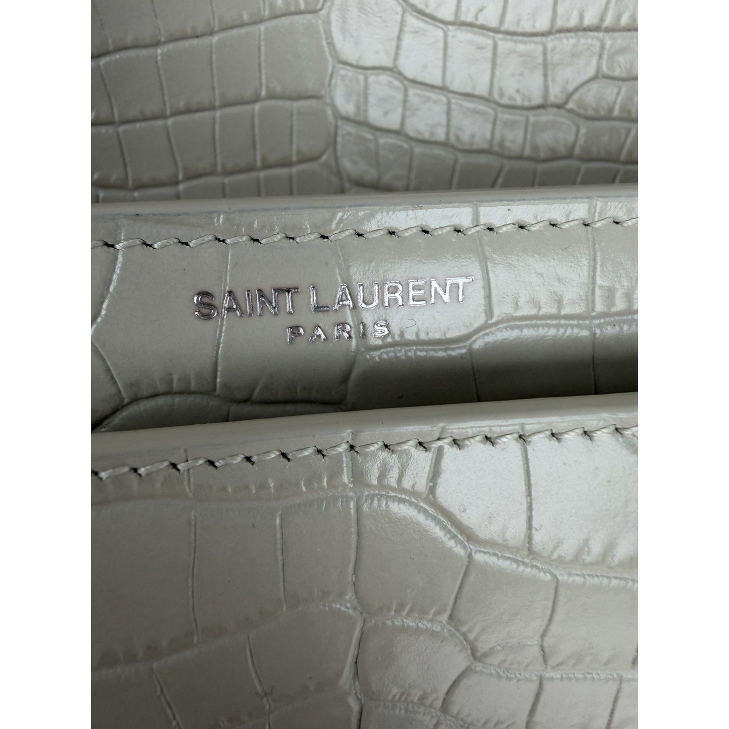 Saint Laurent Sunset Shoulder Bag Medium in White Croc-Embossed Leather S18