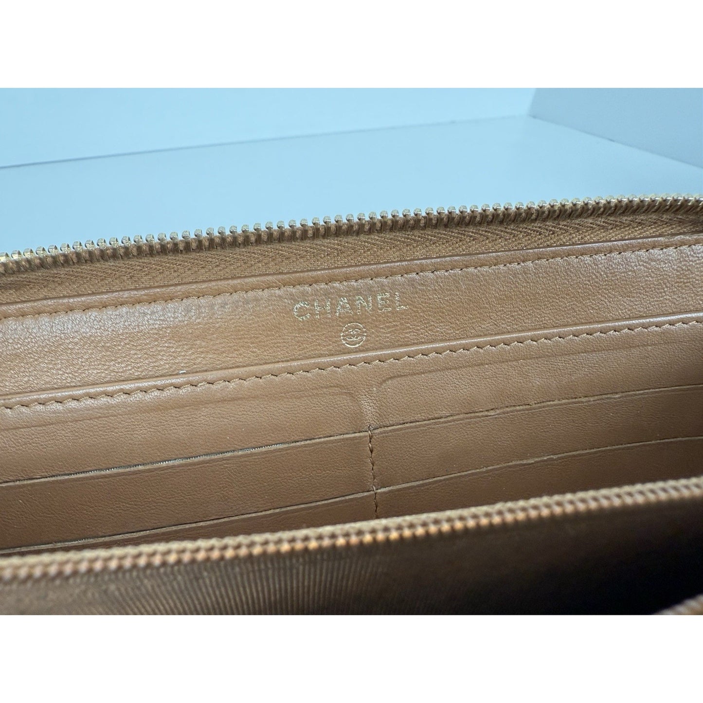 Chanel Timeless Quilted Leather Zip Around Wallet Brown with Gold Hardware