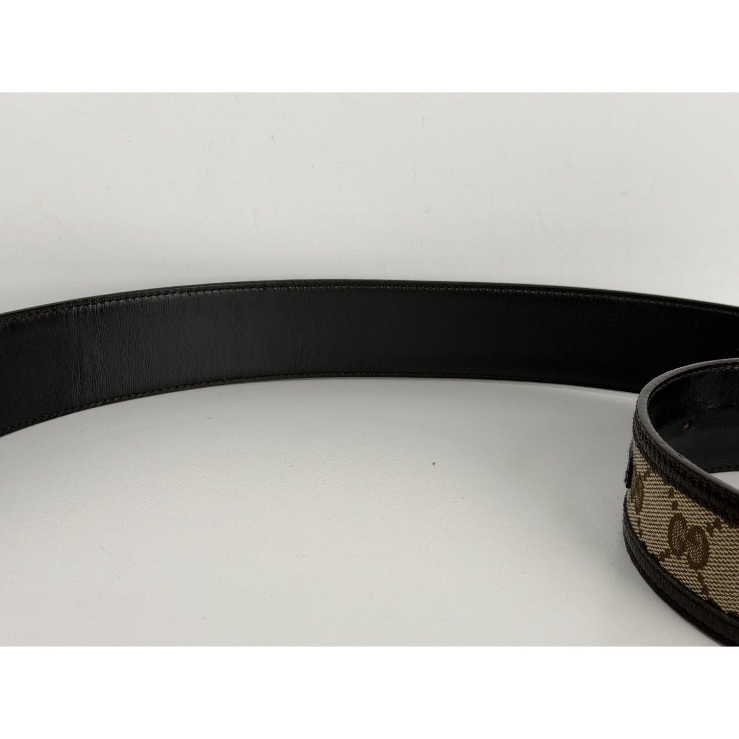 Gucci Interlocking G Belt Beige&Ebony GG Canvas & Dark Brown Leather Trim K1