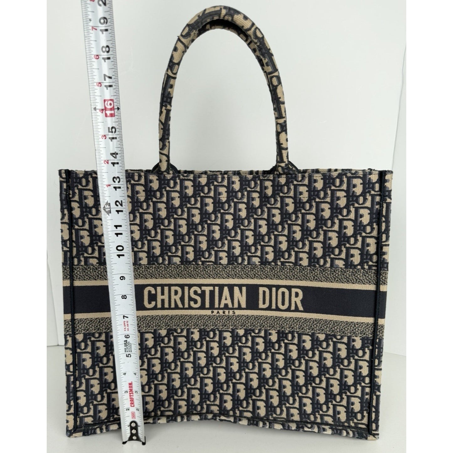Christian Dior Oblique Book Tote Large Bag in Blue Beige Embroidered Canvas B9
