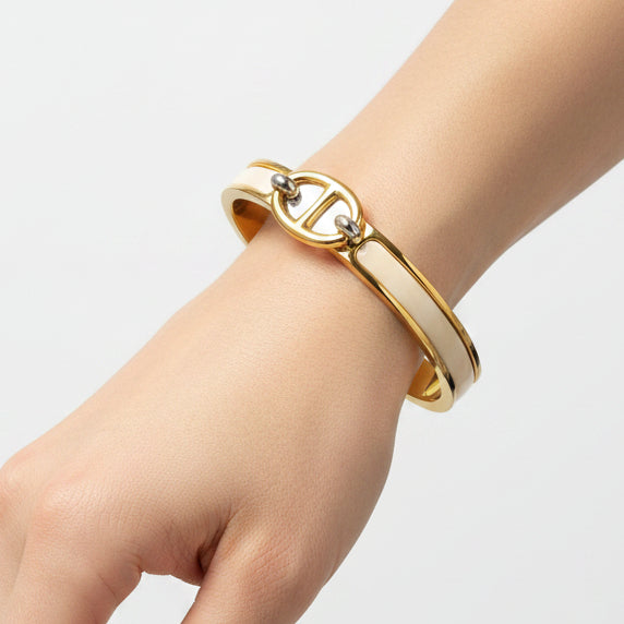 Hermes Mini Clic Chaine d'Ancre Enamel Bracelet - White & Gold