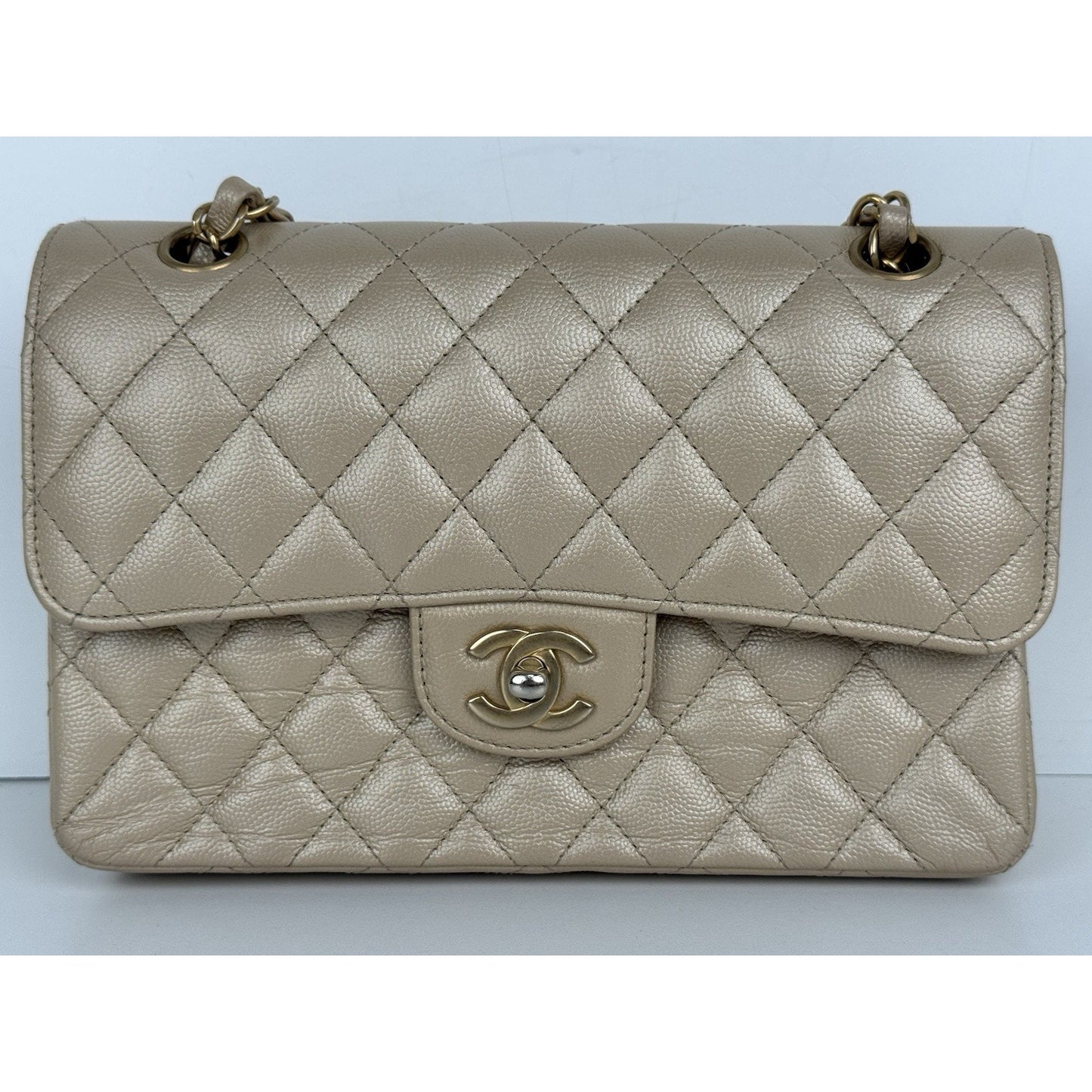 Chanel Timeless Classic Medium Double Flap Bag Beige Caviar Leather B-4