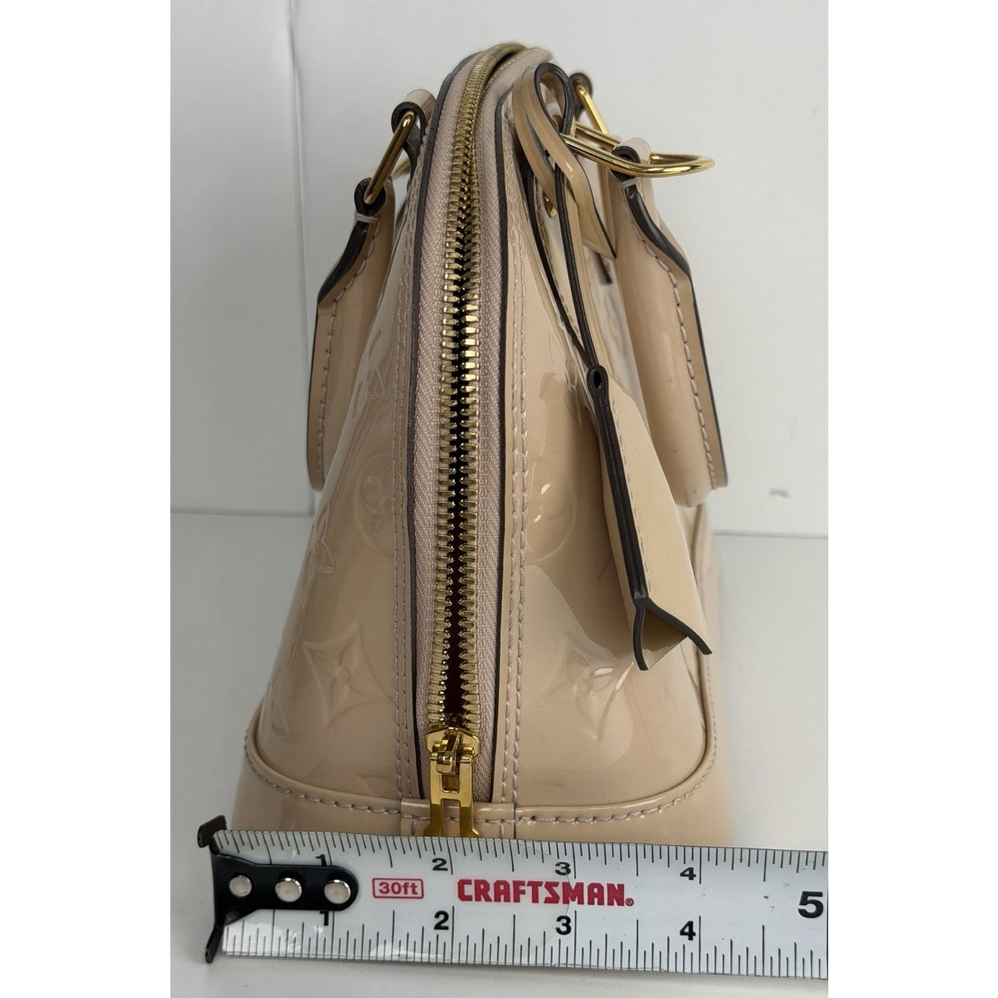 Louis Vuitton Alma Top Handle Bag BB Beige Leather Monogram Vernis 2013 S17