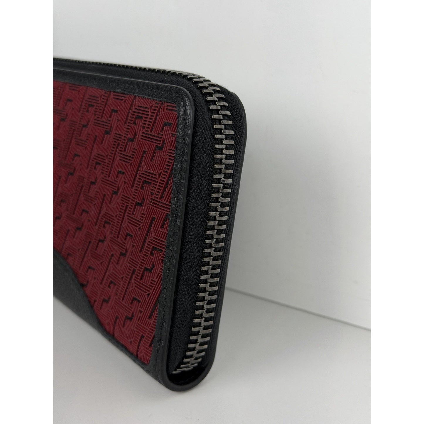Christian Louboutin Panettone Wallet Black Leather Body & Red Monogram Canvas K3
