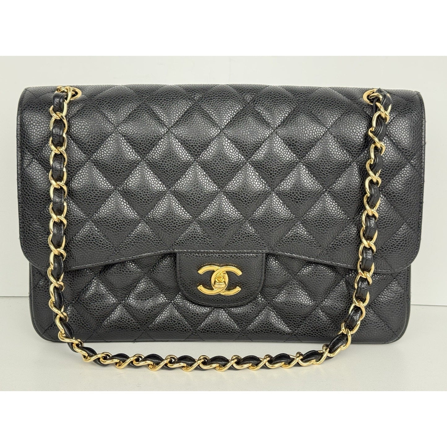 Chanel Classic Caviar Jumbo Double Flap Bag Black with Gold Hardware B-2