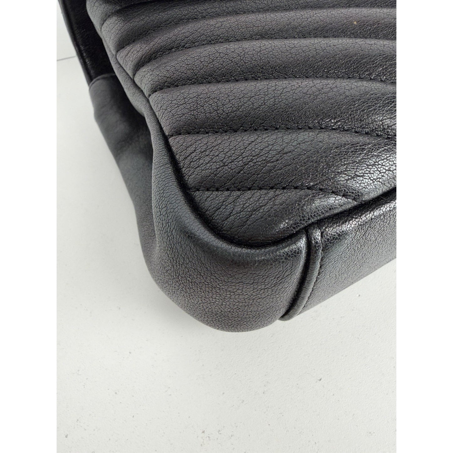 Saint Laurent College Shoulder Bag Medium in Black Chevron-Quilted Leather S-07