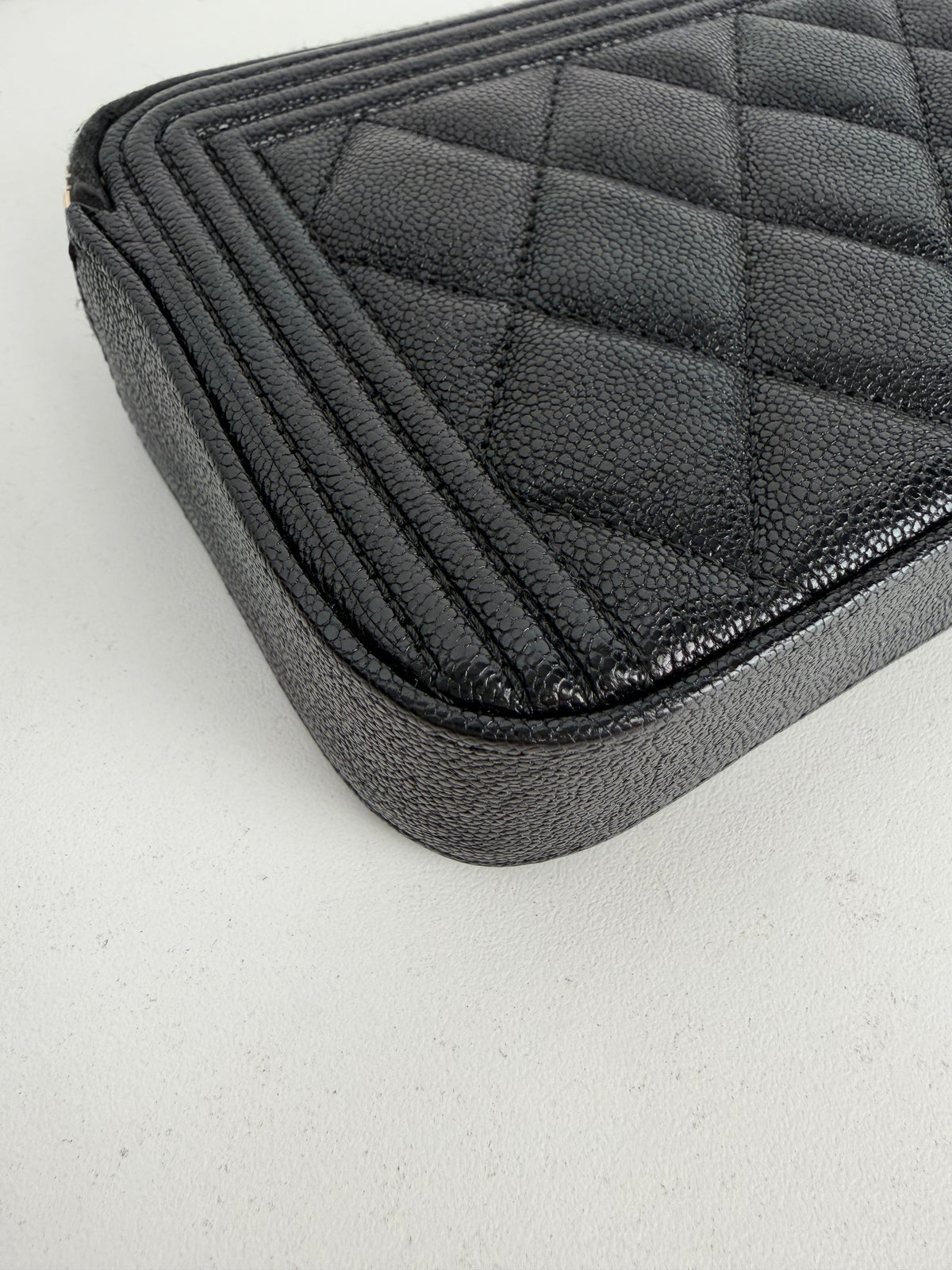 Chanel Boy Double Zip Chain Clutch Bag in Quilted Black Caviar Leather 2019 E-1