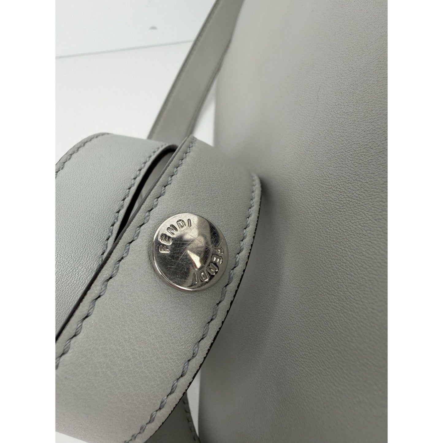 Fendi By The Way Medium Satchel Bag in Gray Leather with Studded Details S01