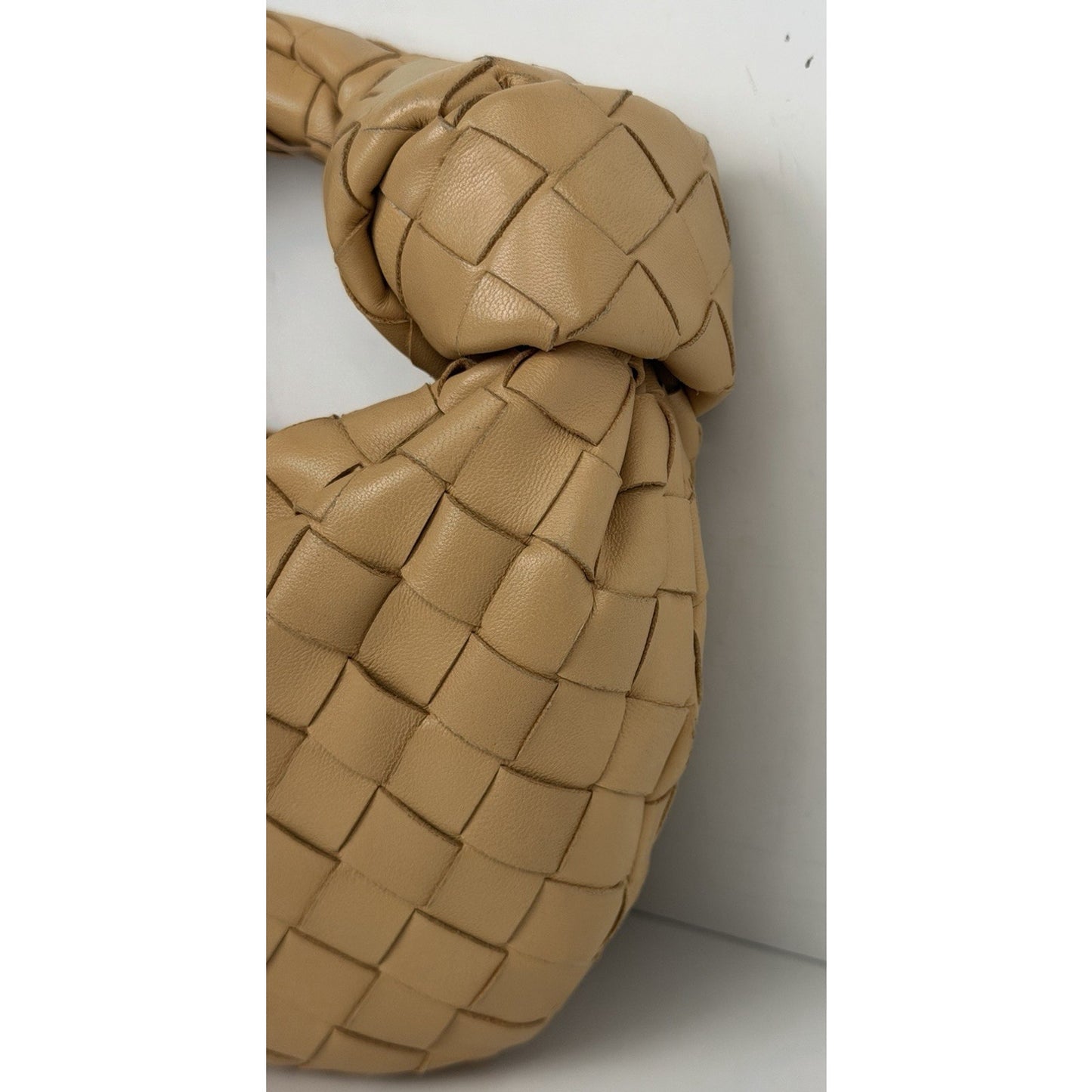 Bottega Veneta Jodie Hobo HandBag Mini Caramel Interacciato Woven Leather S11