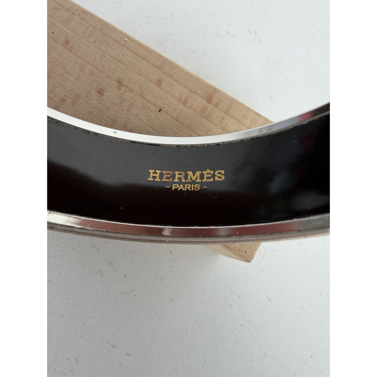HERMES Enamel Wide Bangle Bracelet in Black and White K1