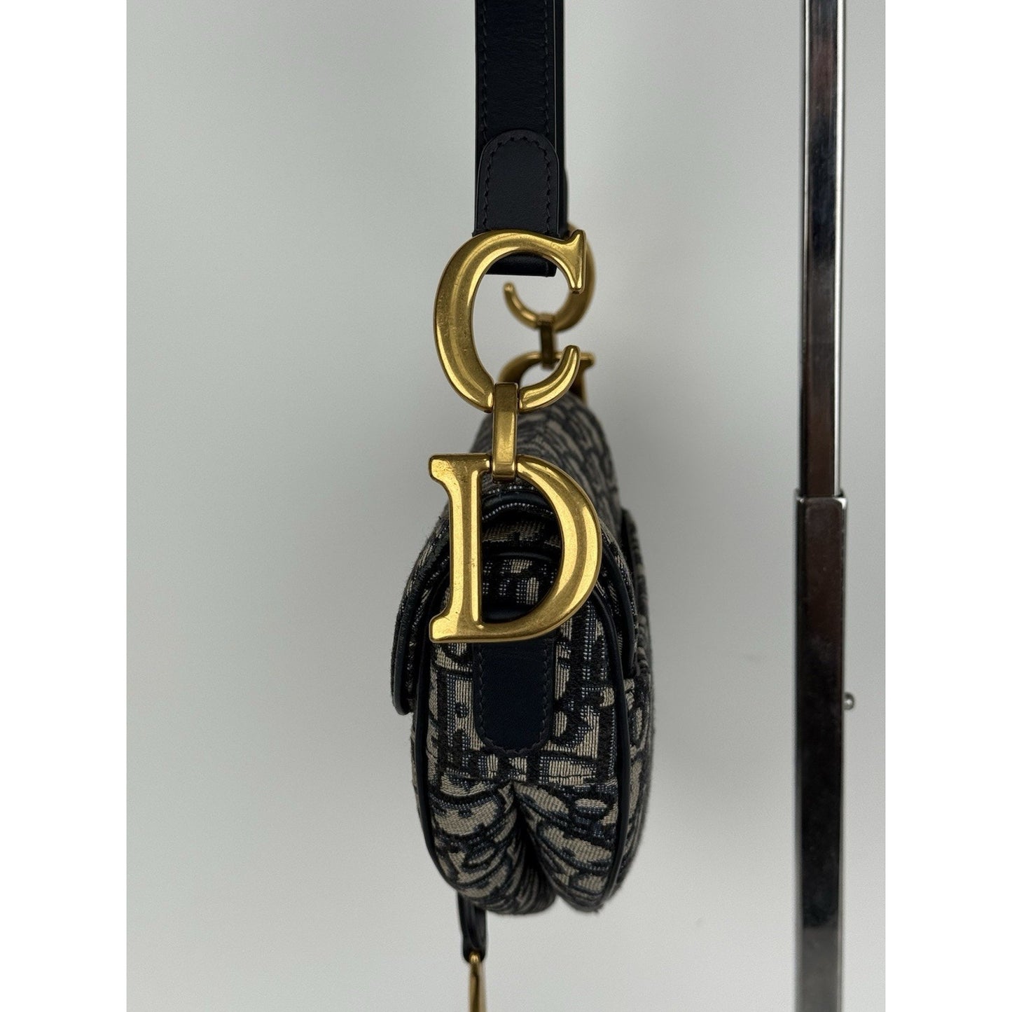 Christian Dior Oblique Jacquard Blue Canvas Saddle Women’s Shoulder Bag