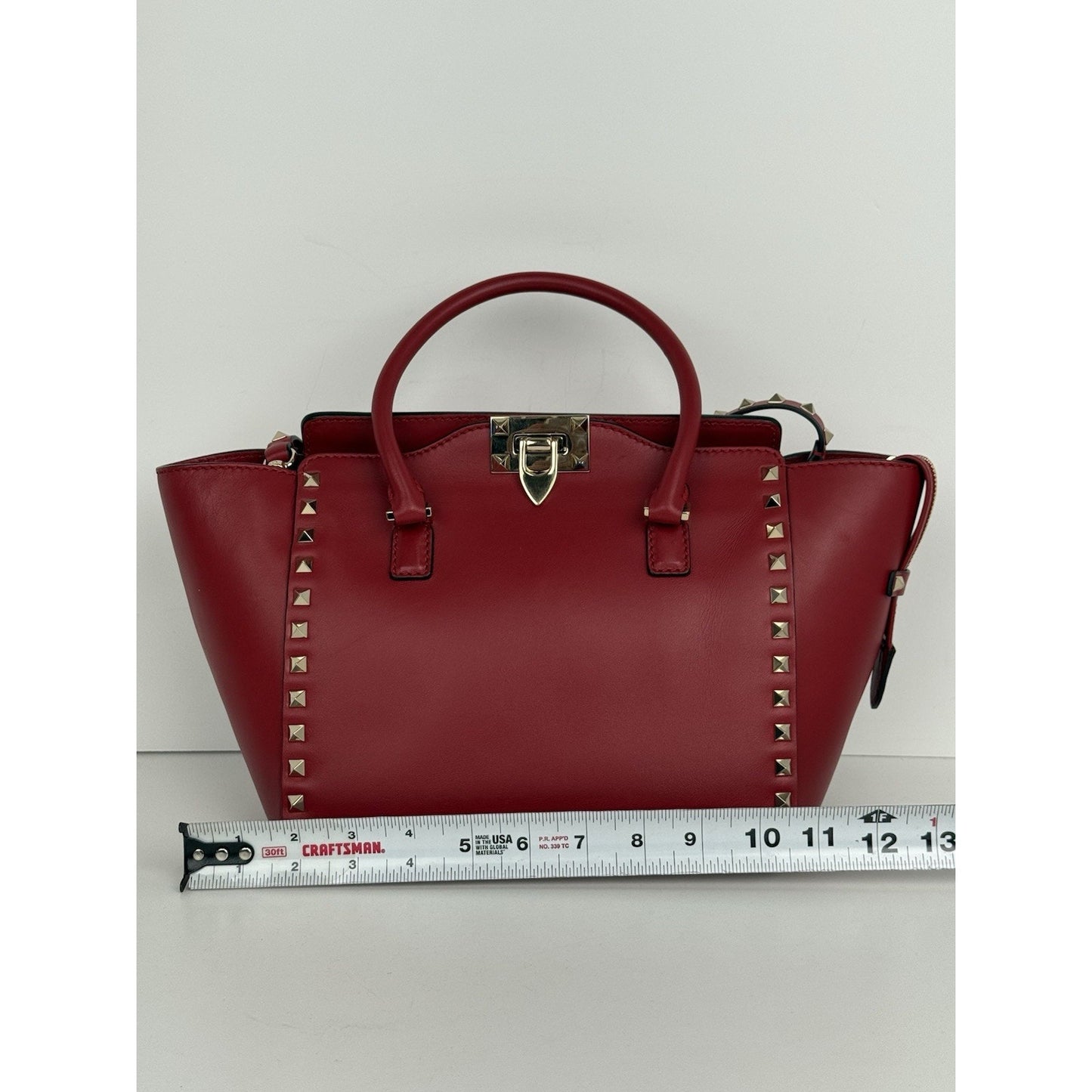 Valentino Garavani Calfskin Rockstud Shoulder Handbag Tote Red
