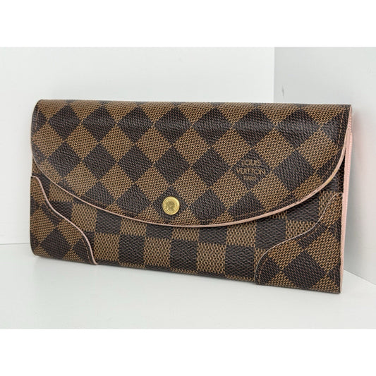 Louis Vuitton Damier Ebene Caïssa Wallet Rose Ballerine with Gold Hardware