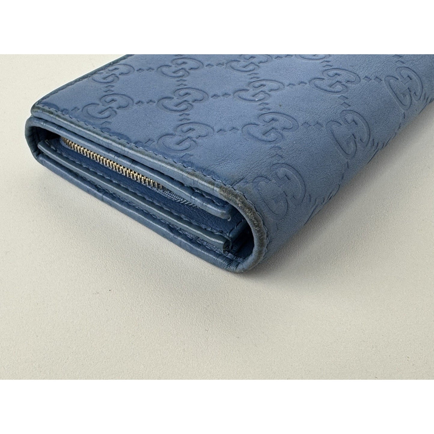 Gucci Blue Guccissima Leather Long Wallet Gold Hardware (Missing Chain)