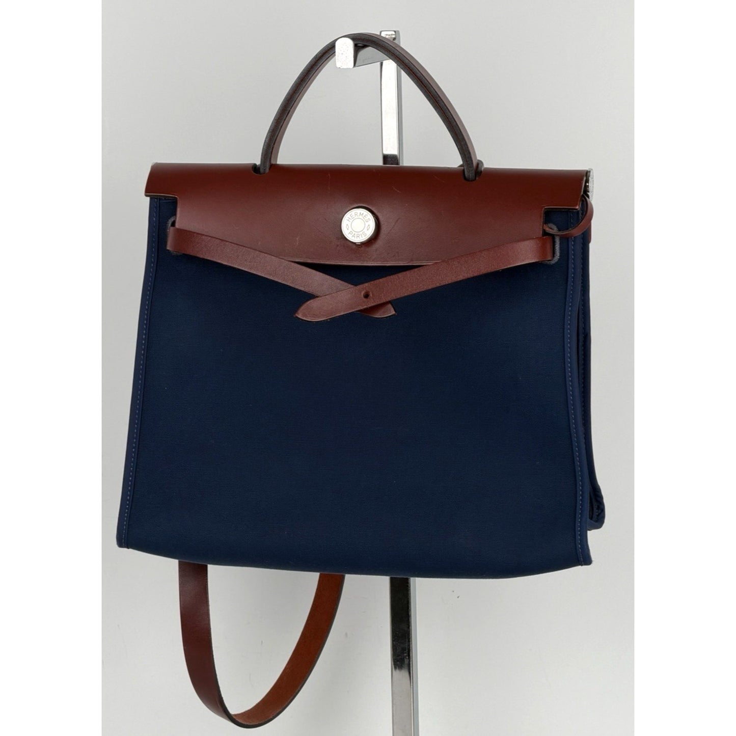 Hermes Herbag Zip 31 Bag Blue Marine Canvas with Vache Hunter Leather 2015 D2