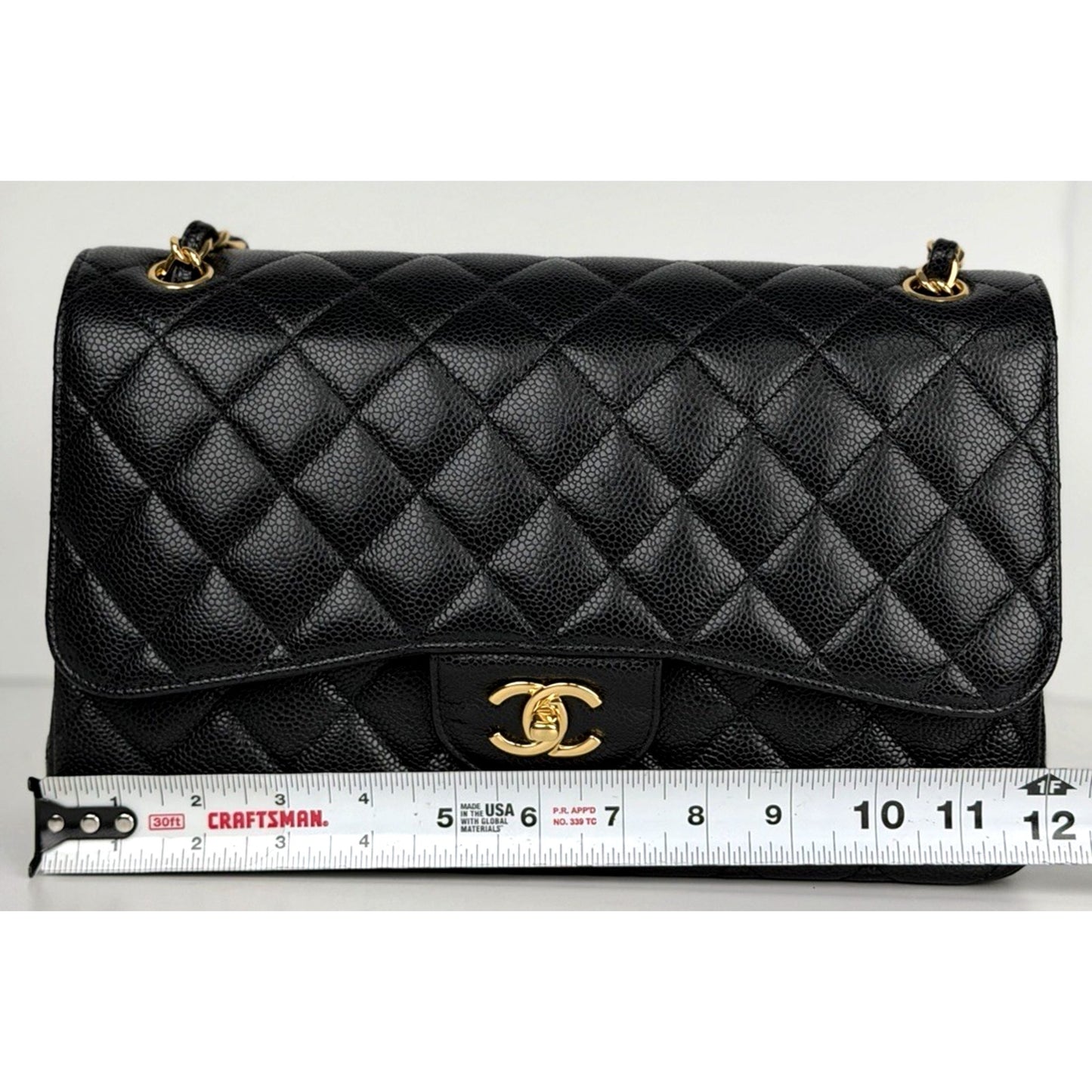Chanel Classic Double Flap Jumbo Shoulder Bag Black Caviar Leather NFC F1