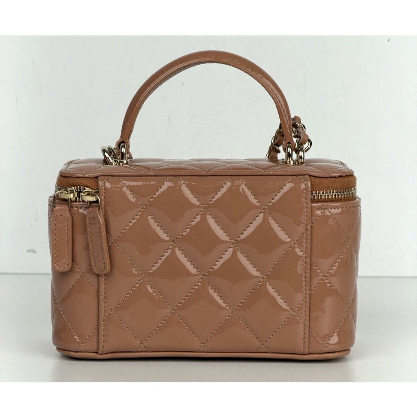Chanel Vanity Case Small Top Handle Bag in Glossy Beige With Chain NFC B1