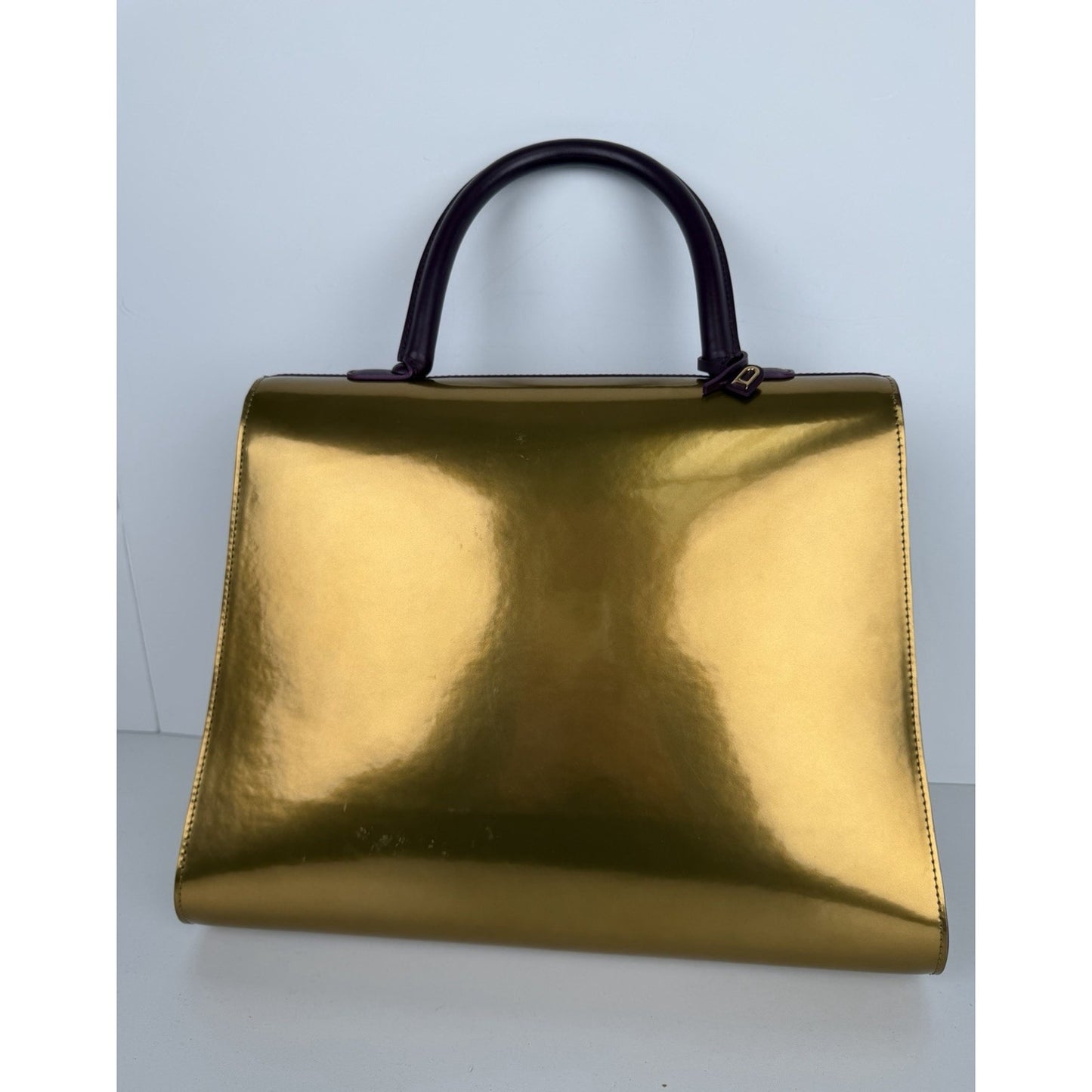 Delvaux Brillant Top Handle Bag GM in Deep Purple & Gold Leather B-6
