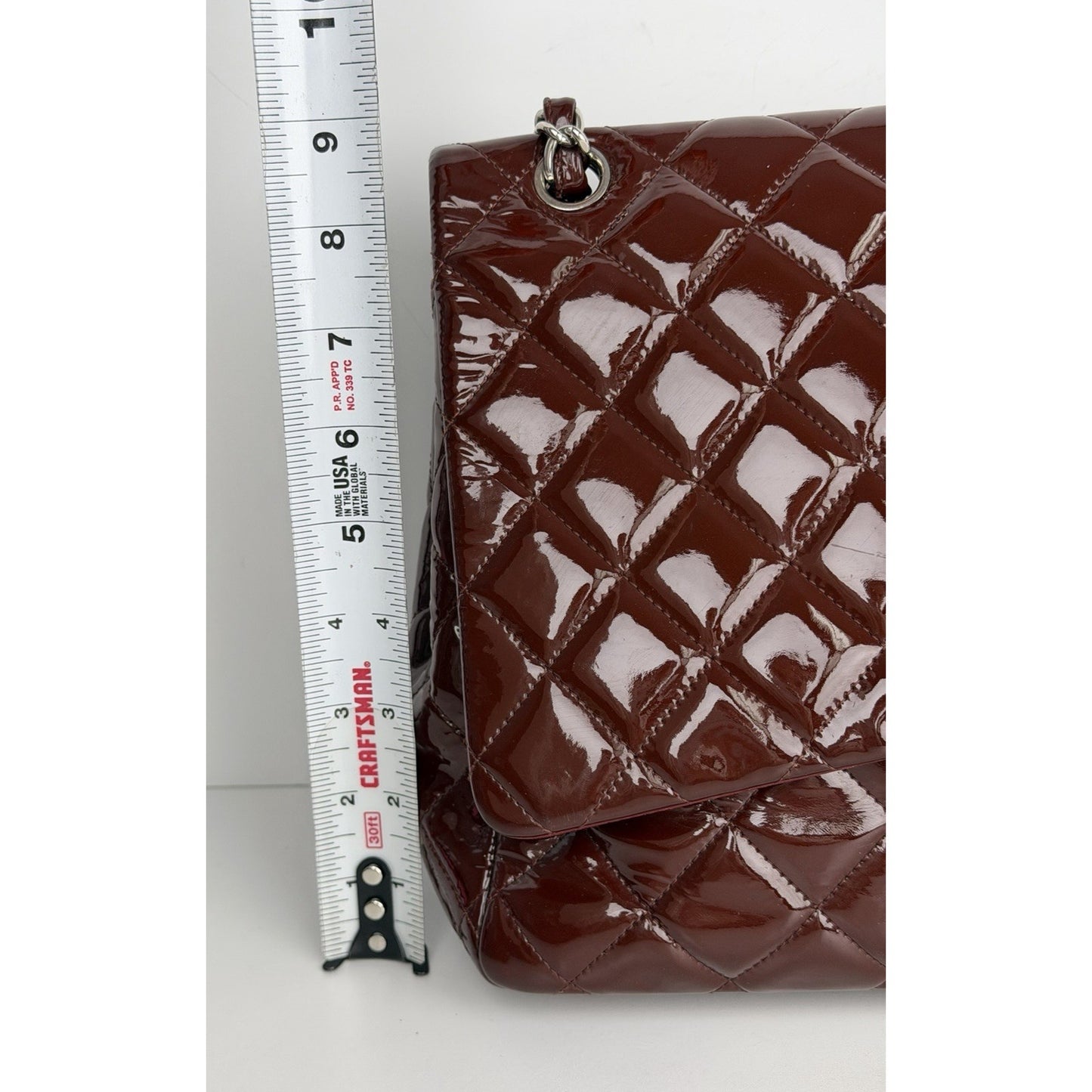 Chanel Maxi Classic Single Flap Bag Burgundy Quilted Patent Leather 2009-2010 D8