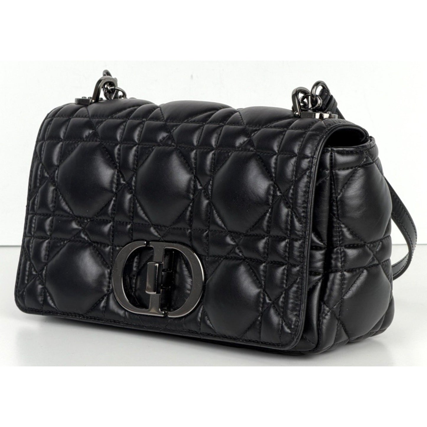 Christian Dior Caro Medium Bag in Black Quilted Puff Calfskin Leather E5