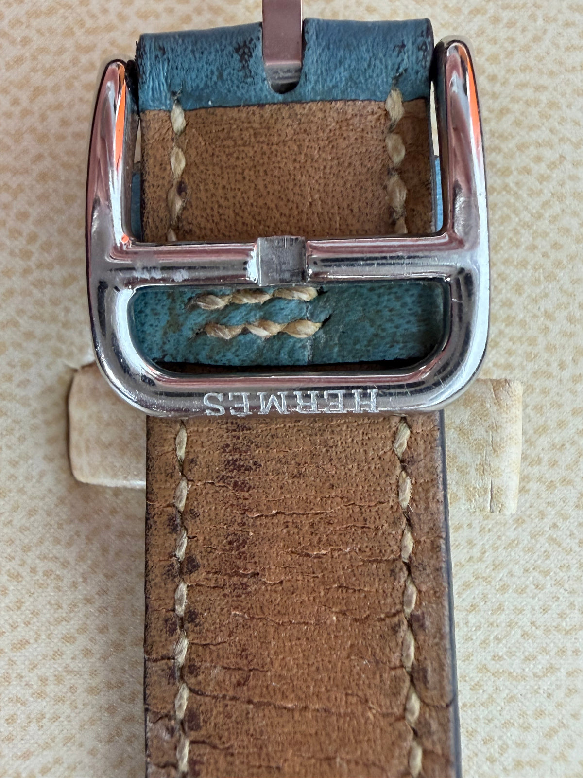 Hermes Heure H Watch 21mm in H-Shaped Stainless Steel Blue Leather Strap Y
