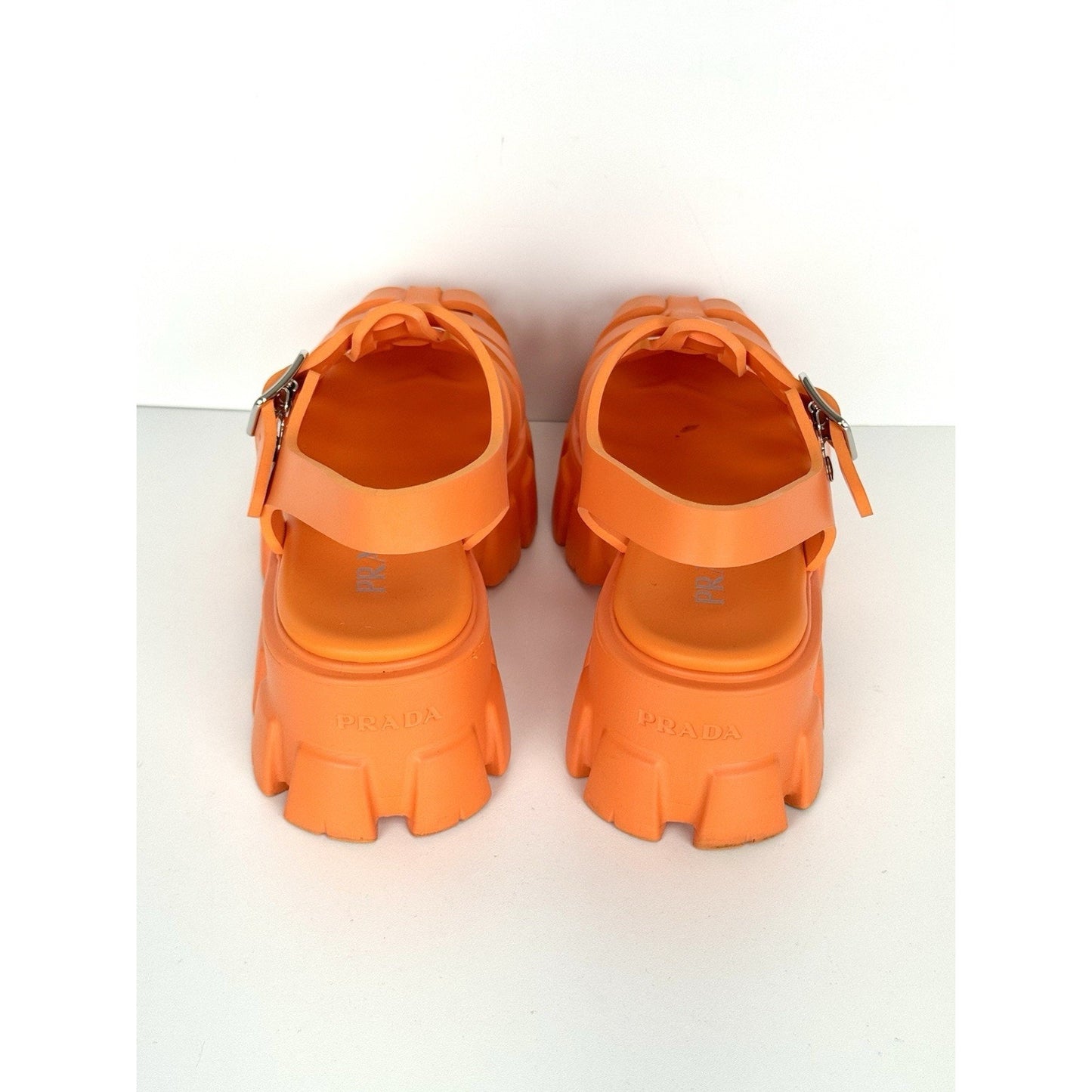 Prada Monolith Rubber Sandals Orange Size 40