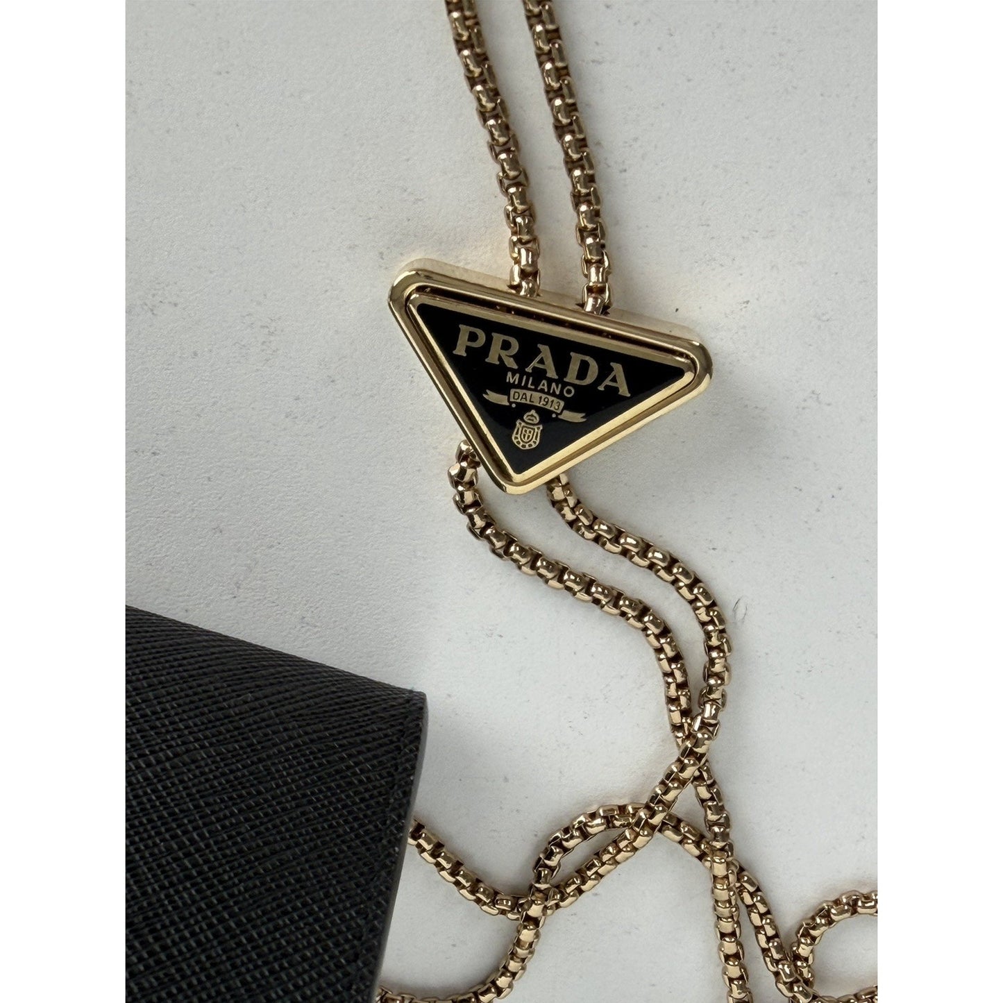 Prada Triangle Logo Plaque Envelope Chain Bag in Black Saffiano Leather NFC S11