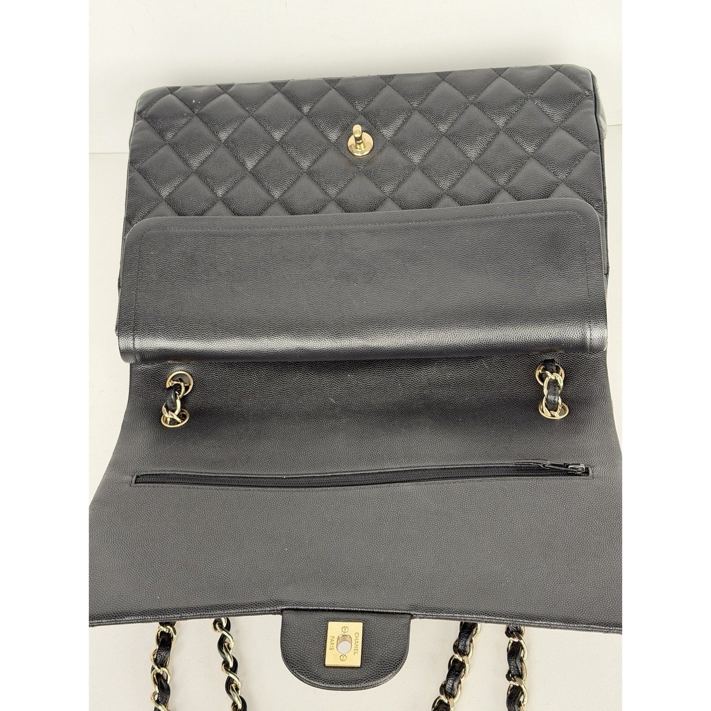 Chanel Classic Maxi Double Flap Bag in Black Caviar Quilted Leather NFC E4