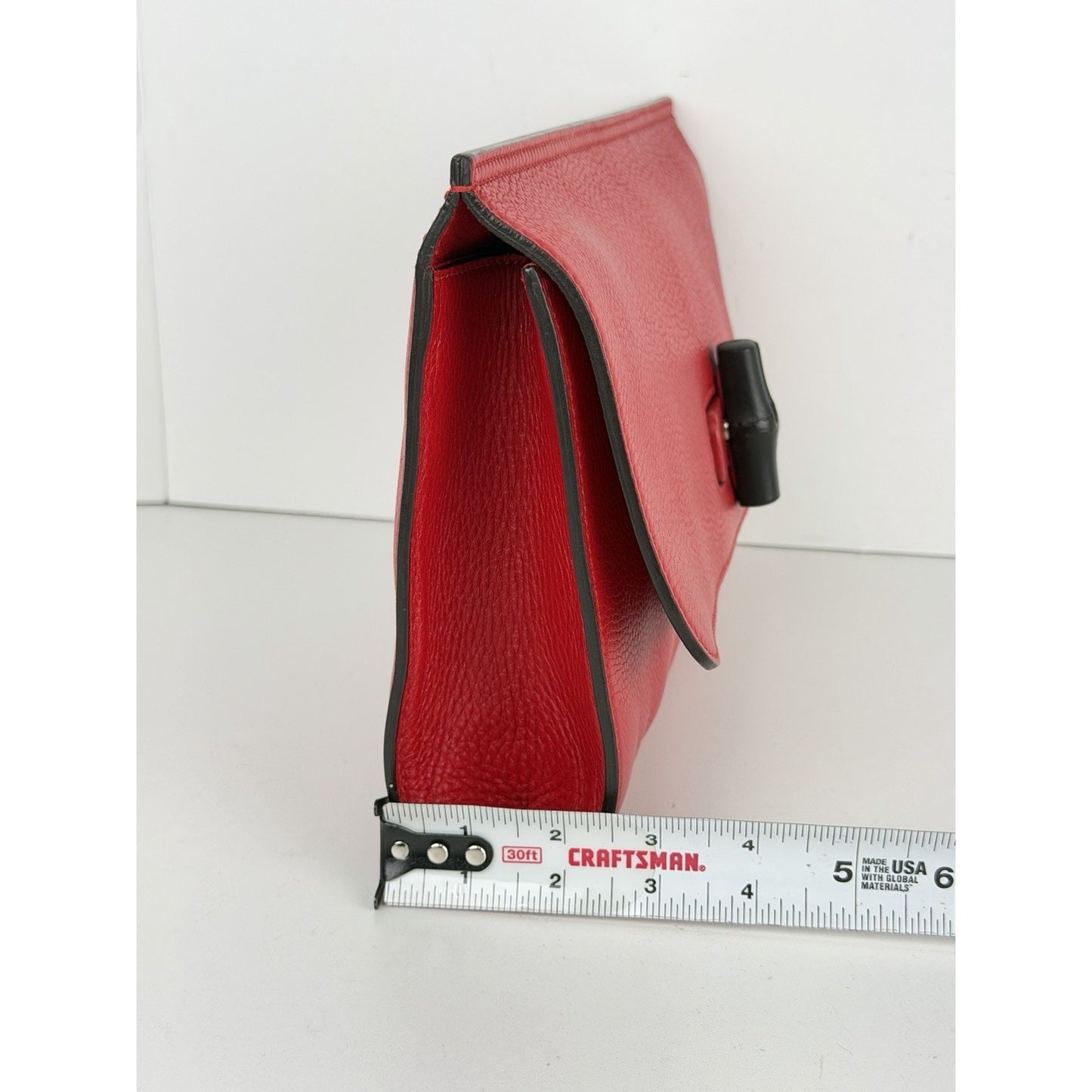 Gucci Bamboo Daily Clutch Red Leather & Black Bamboo Turn-Lock Closure S