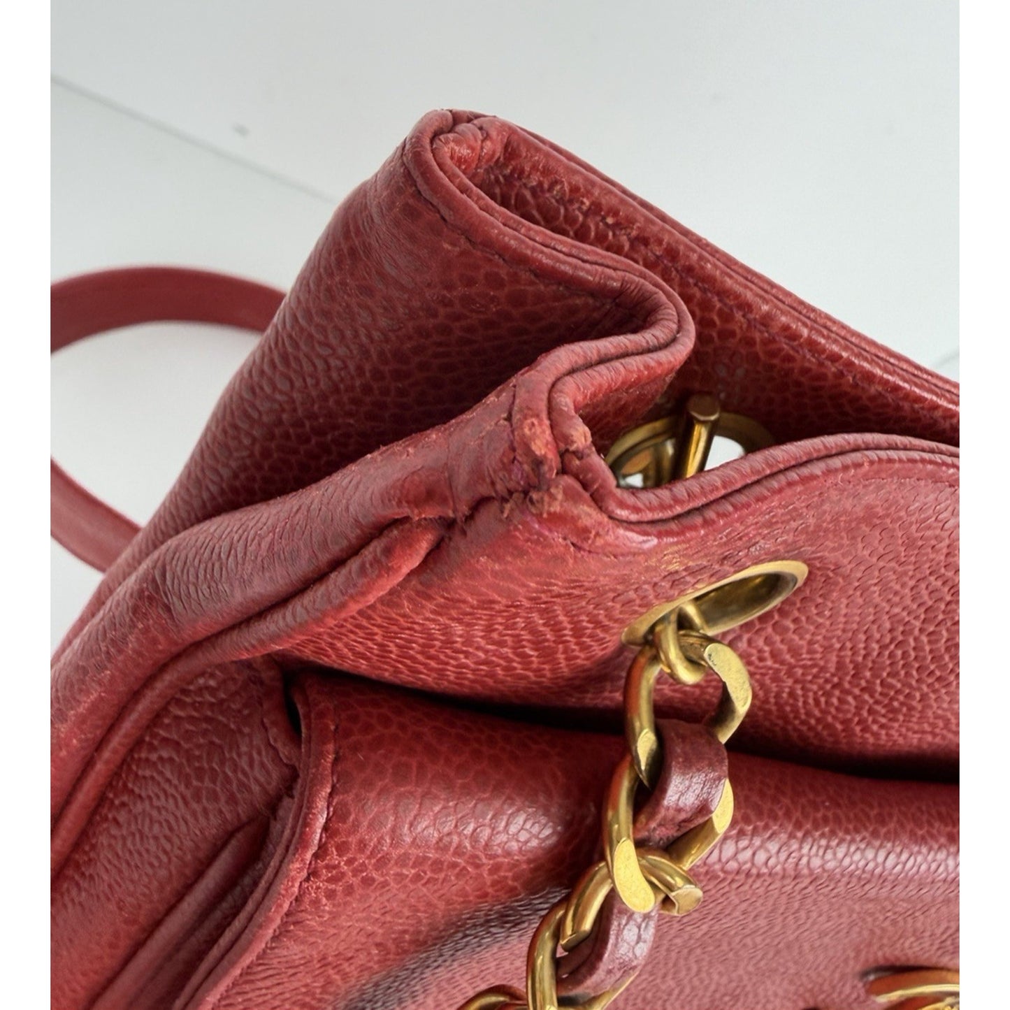 Chanel Outside Flap CC Pocket Tote Bag Vintage Red Caviar Leather 1994–1996 F1