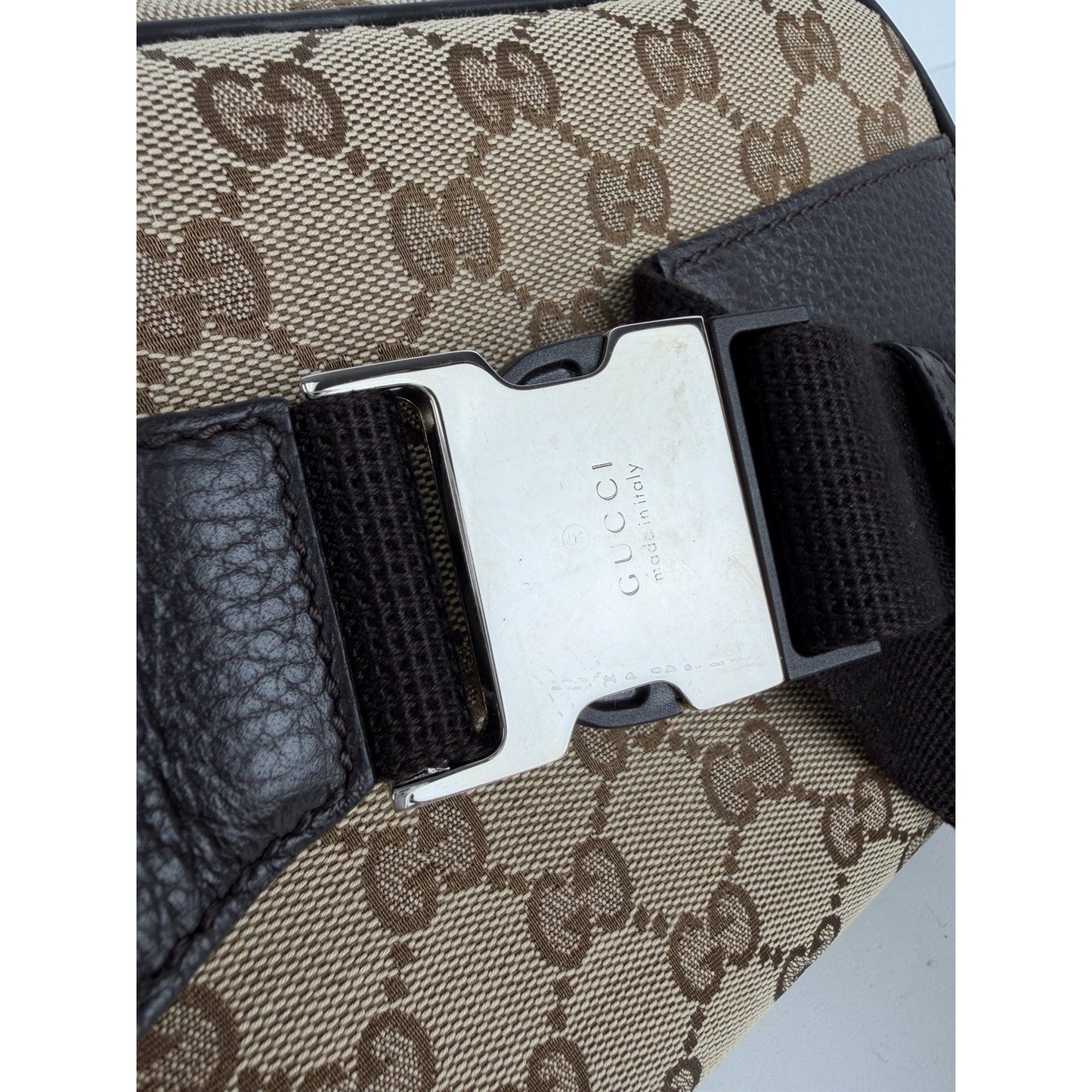 Gucci GG Monogram Belt Bag in Brown & Beige Canvas & Leather Trim S06