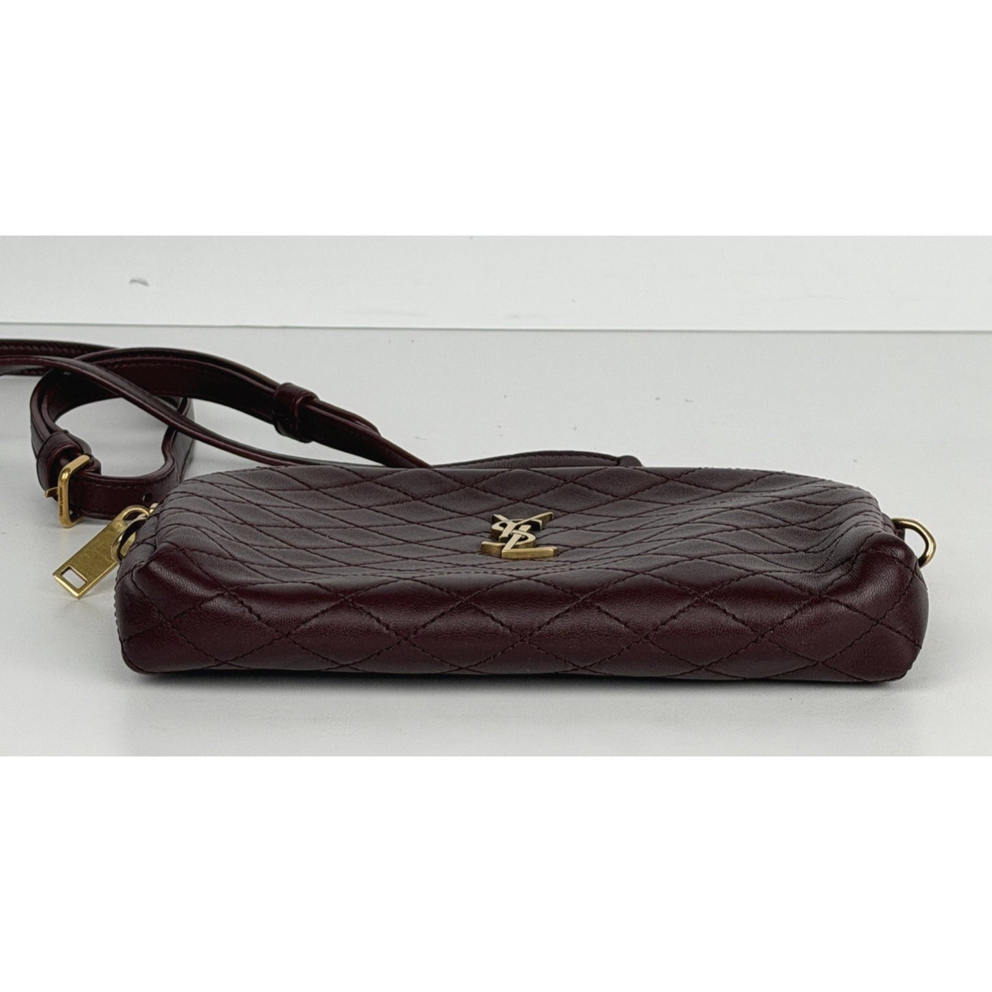 Saint Laurent Gaby Mini Bag Diamond-Quilted Leather Crossbody in Burgundy S07