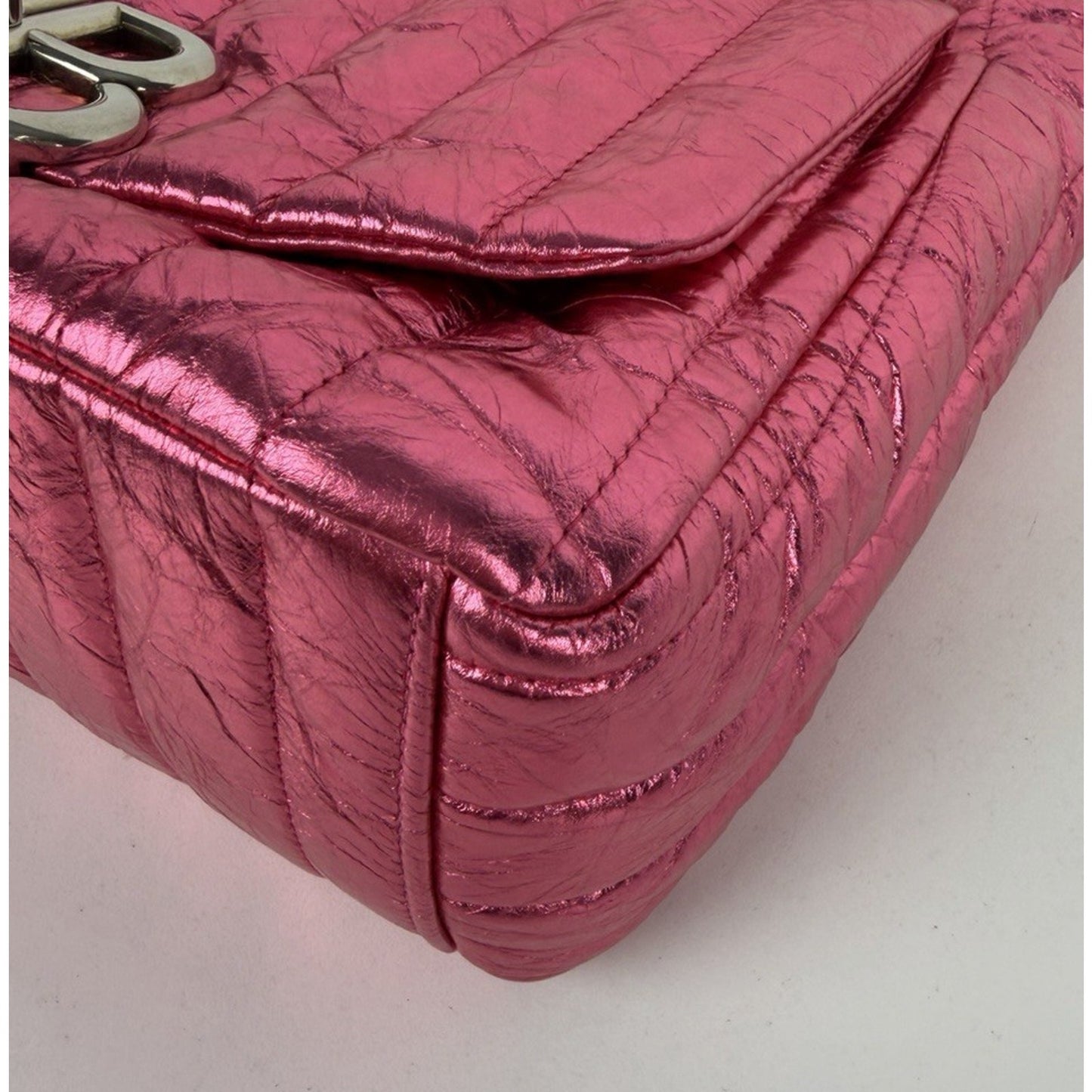 Balenciaga Monaco Small Sling Bag in Metallized Quilted Pink Calfskin E6
