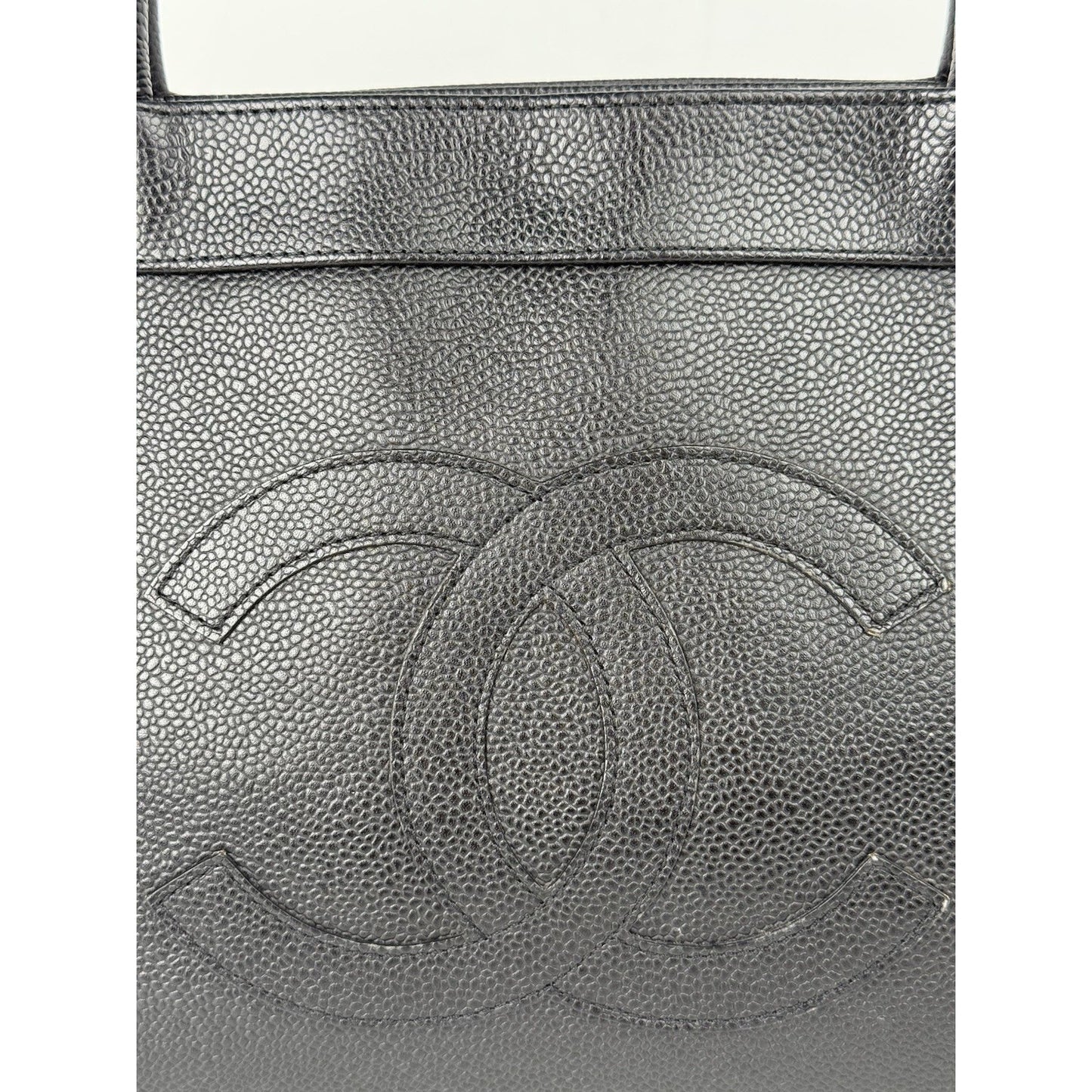 CHANEL Vintage CC Open Tote Black Caviar Leather Bag