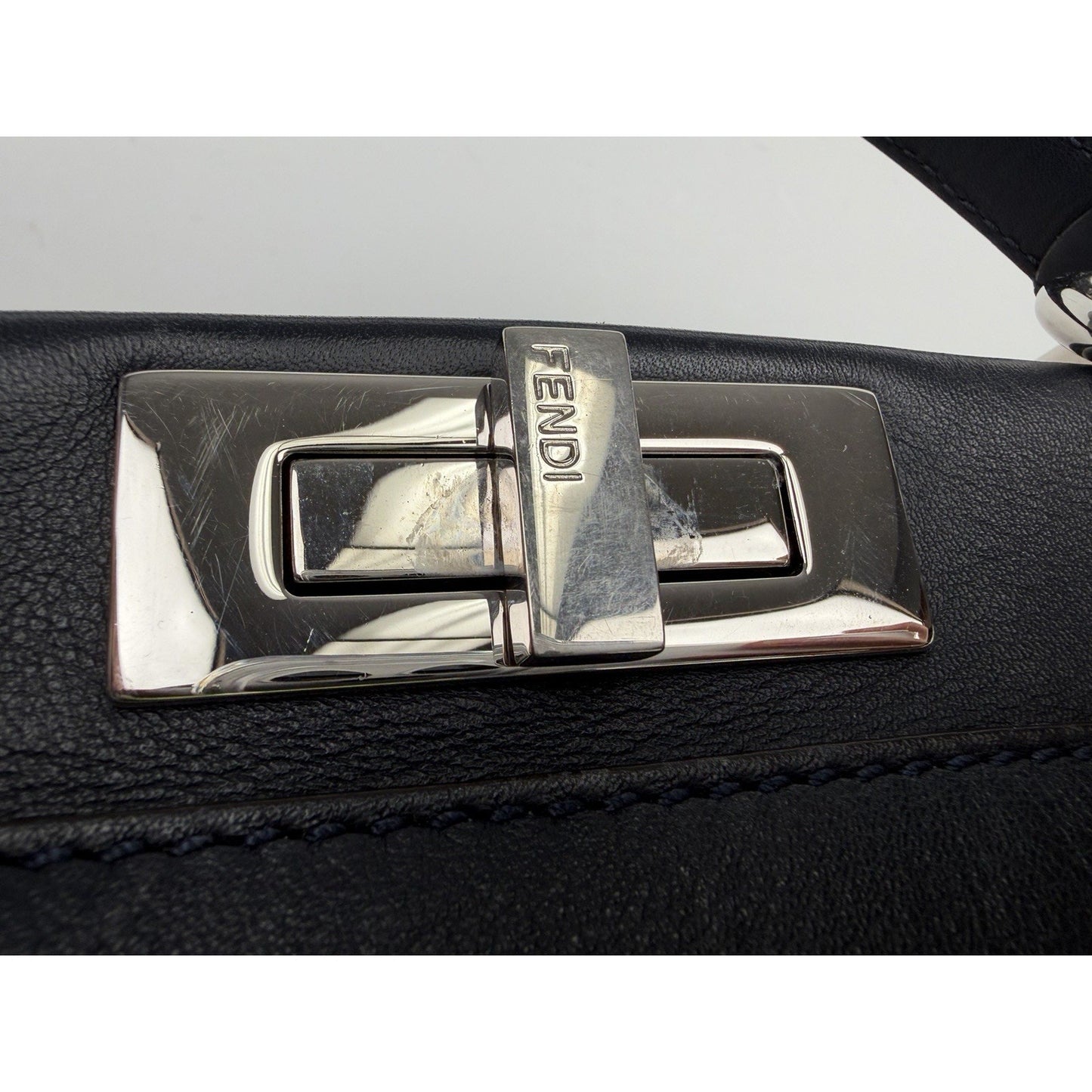 Fendi Ruffle Peekaboo By The Way Tote Bag Regular in Navy Blue Leather S-18