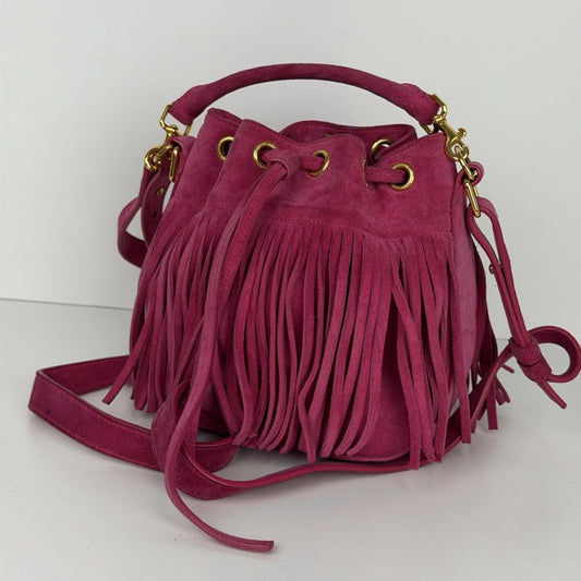 Saint Laurent Emmanuelle Fringe Bucket Bag in Pink Suede F2