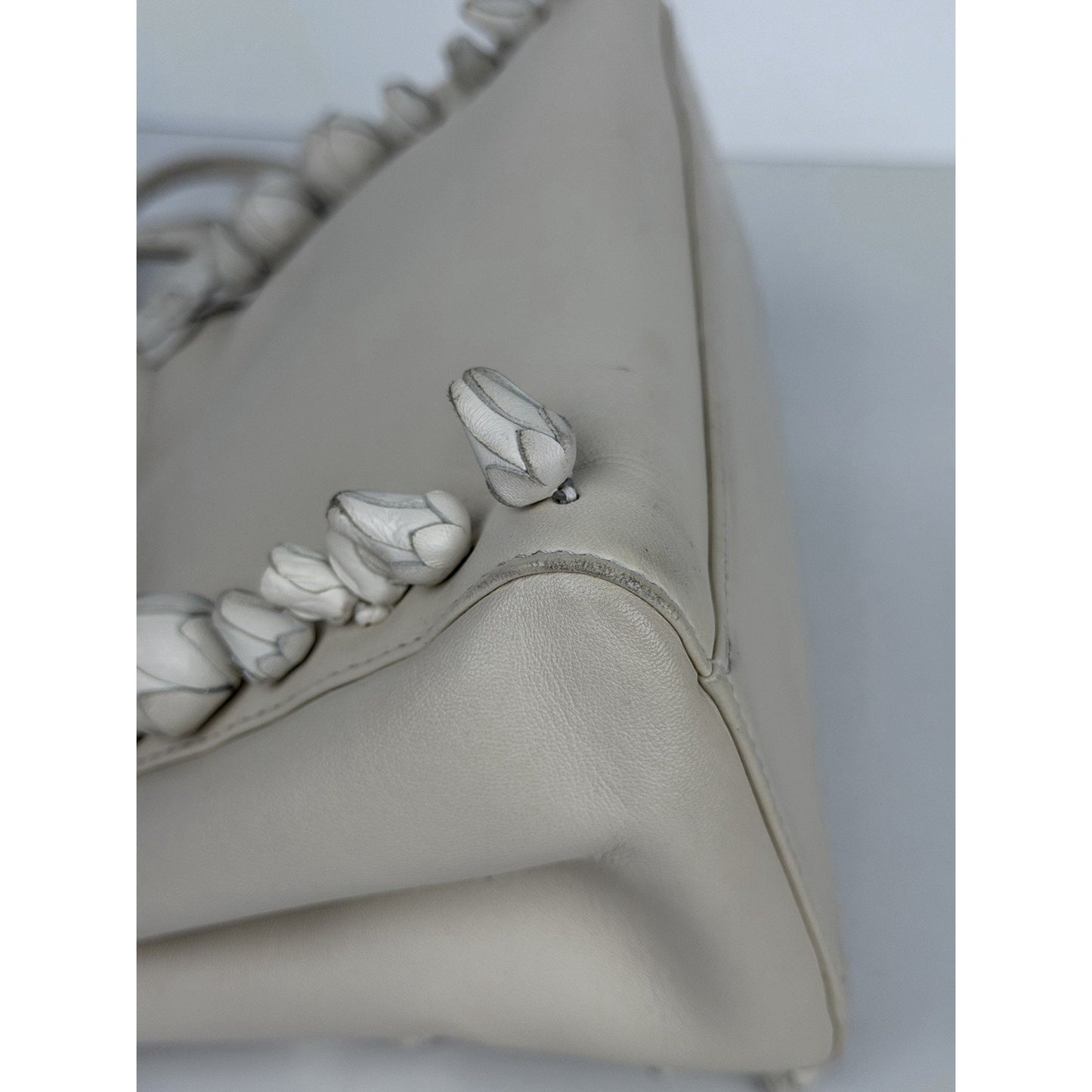 Fendi Nappa Rosebud Mini Peekaboo Iconic Satchel in White Lambskin Leather S09