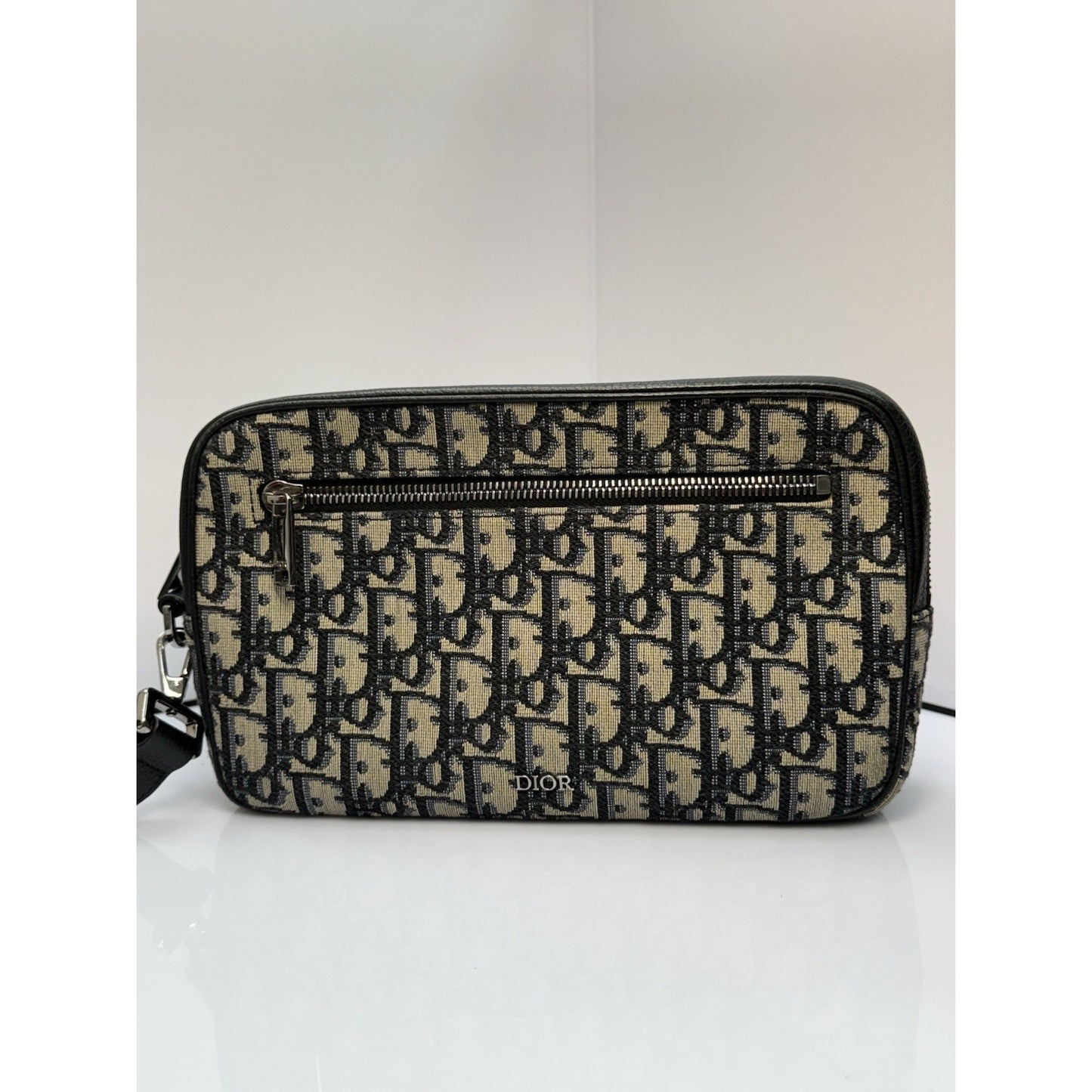 CHRISTIAN DIOR Oblique jacquard Wristlet Pouch Blue