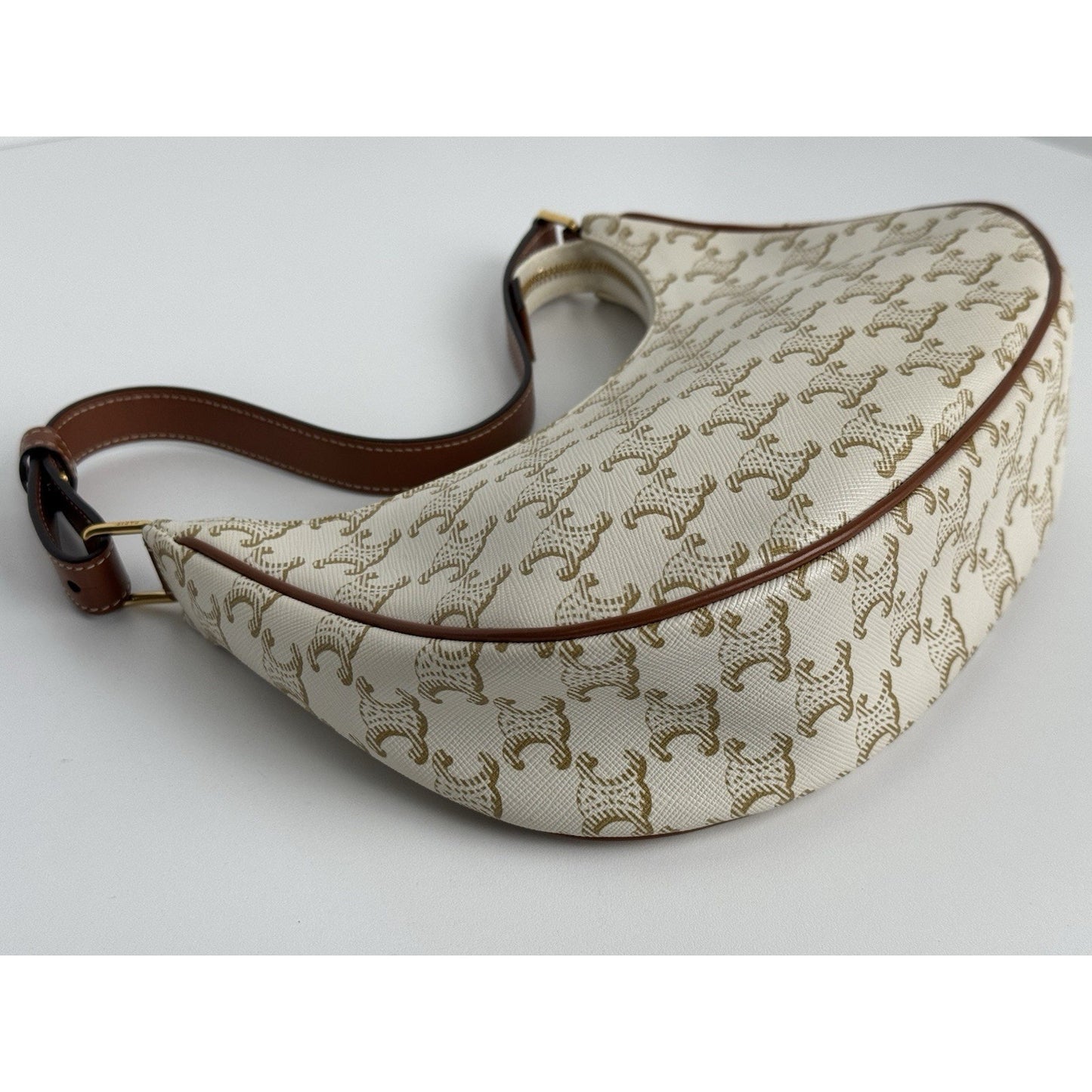 CELINE Canvas Calfskin Ava Triomphe Shoulder Bag White C-1