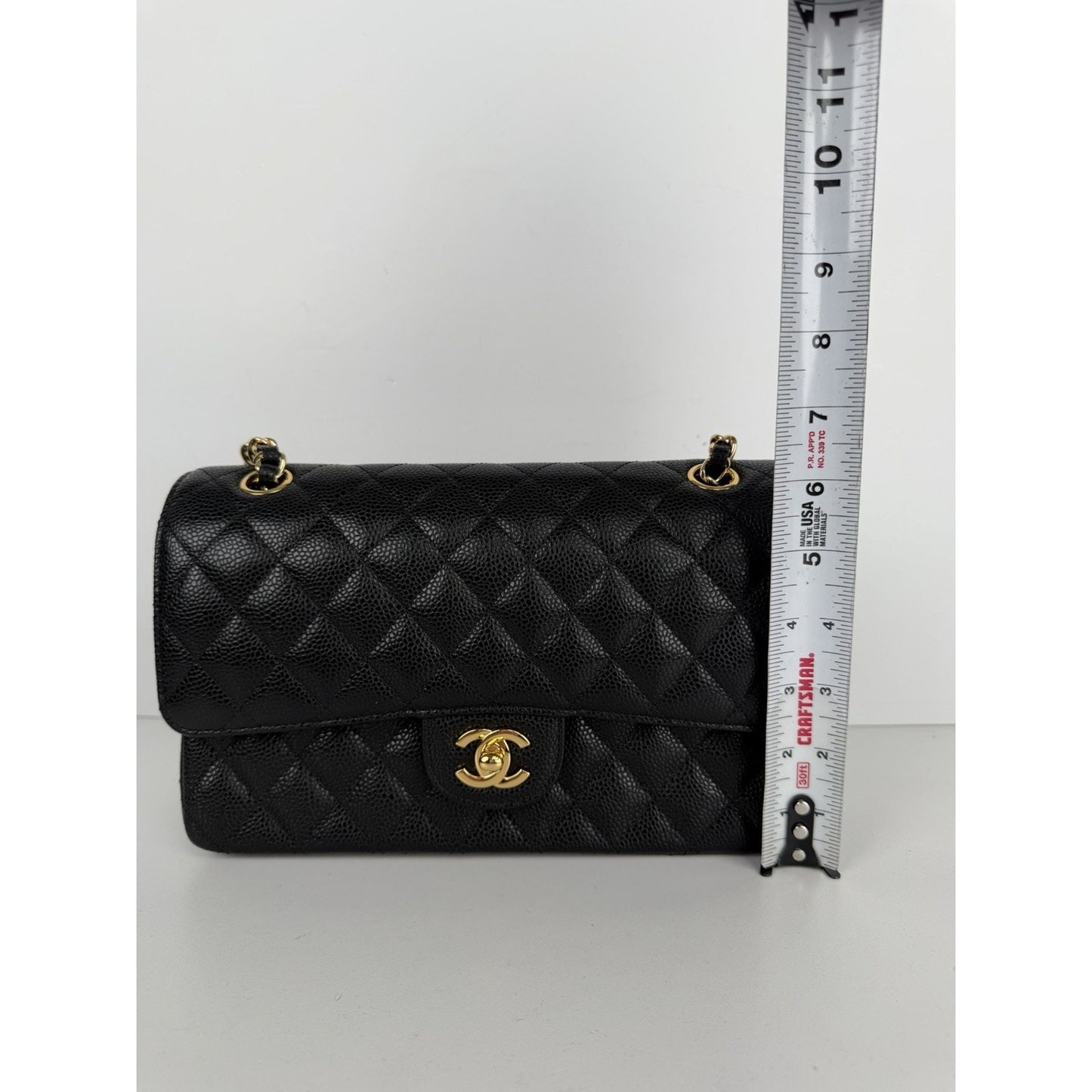 Chanel Classic Double Flap Bag Medium in Black Quilted Caviar Leather NFC D-8