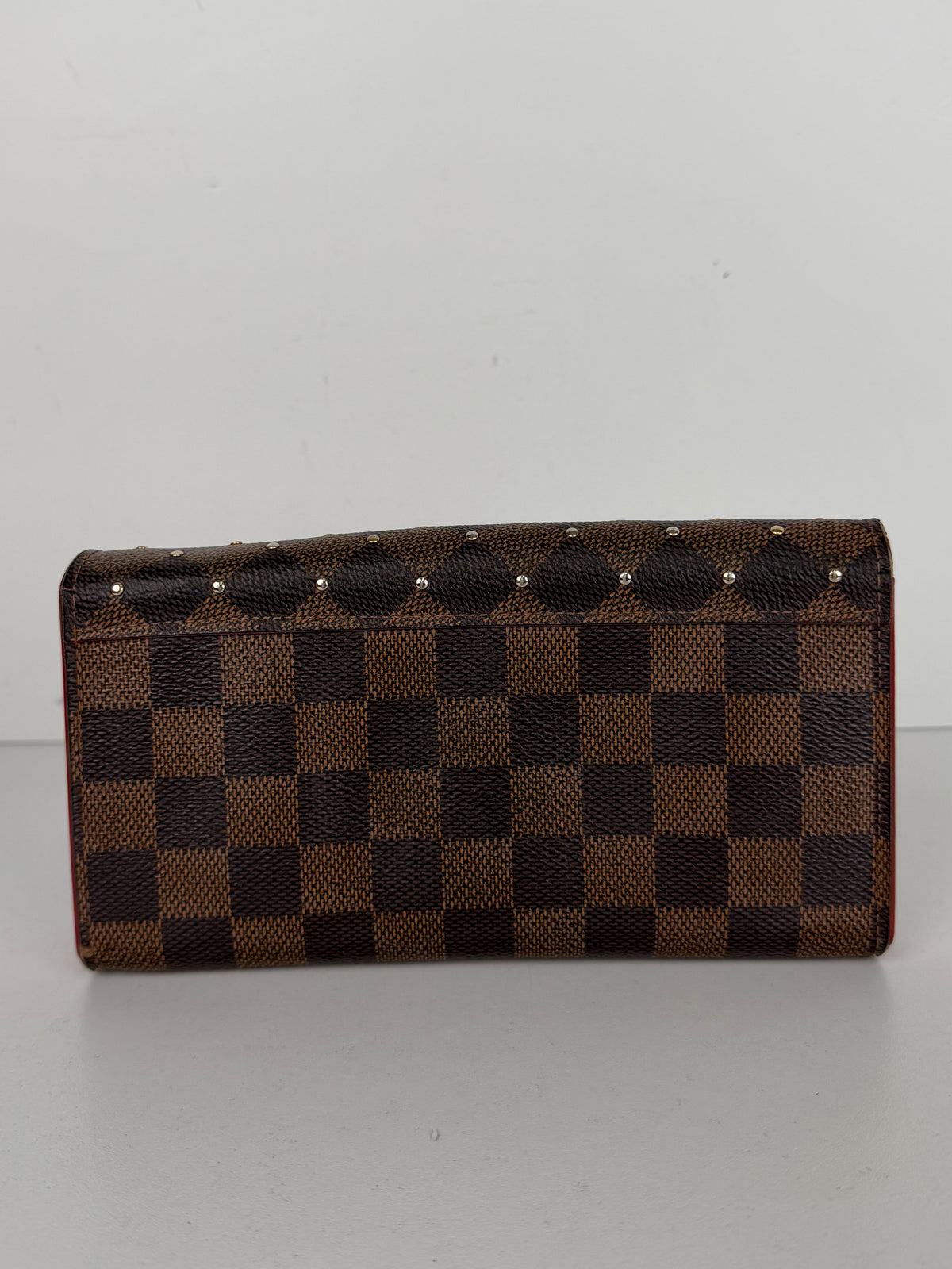 Louis Vuitton Damier Ebene Studded Sarah Wallet in Brown Coated Canvas YK-1