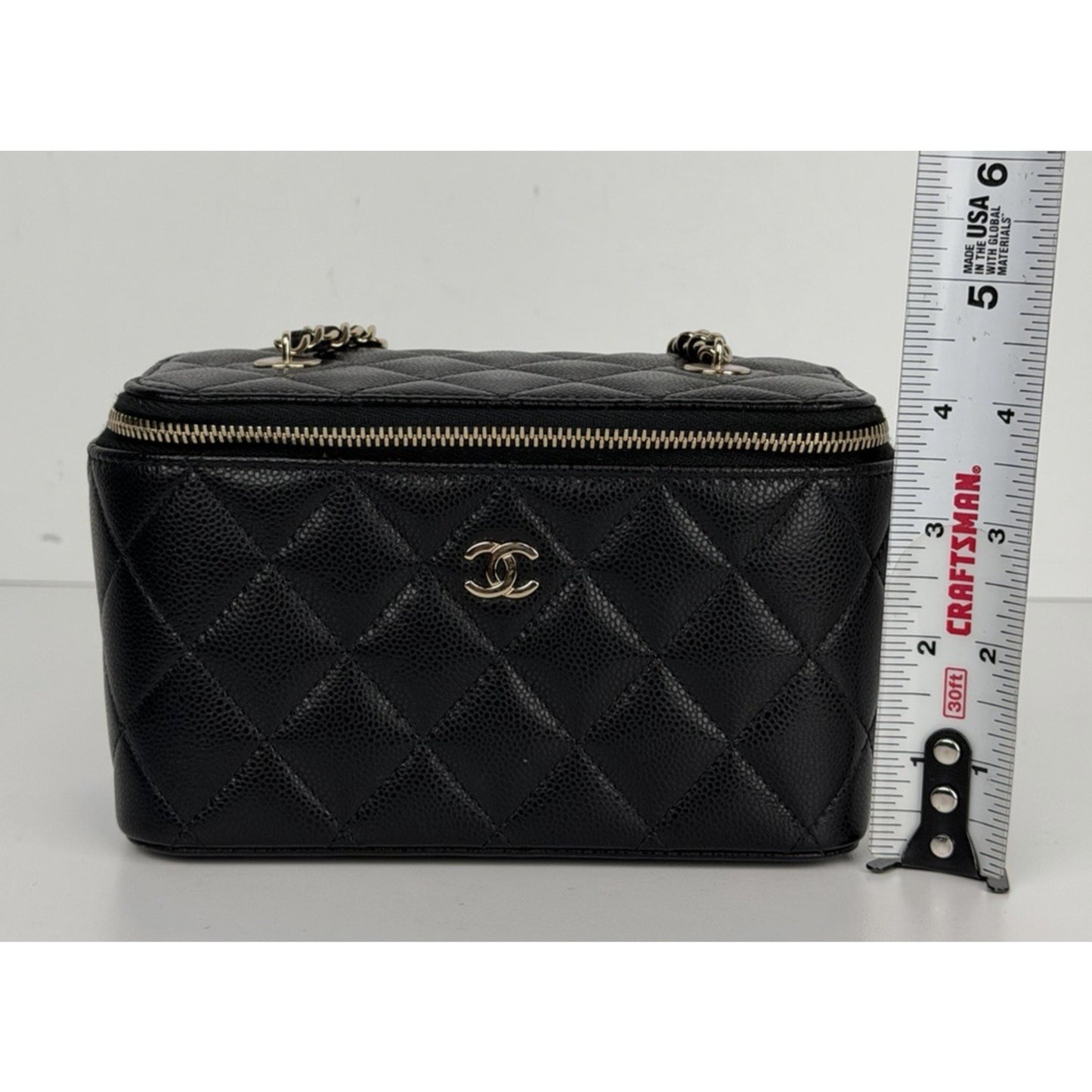 Chanel Vanity Case Bag Small in Black Caviar Leather With Chain NFC B1