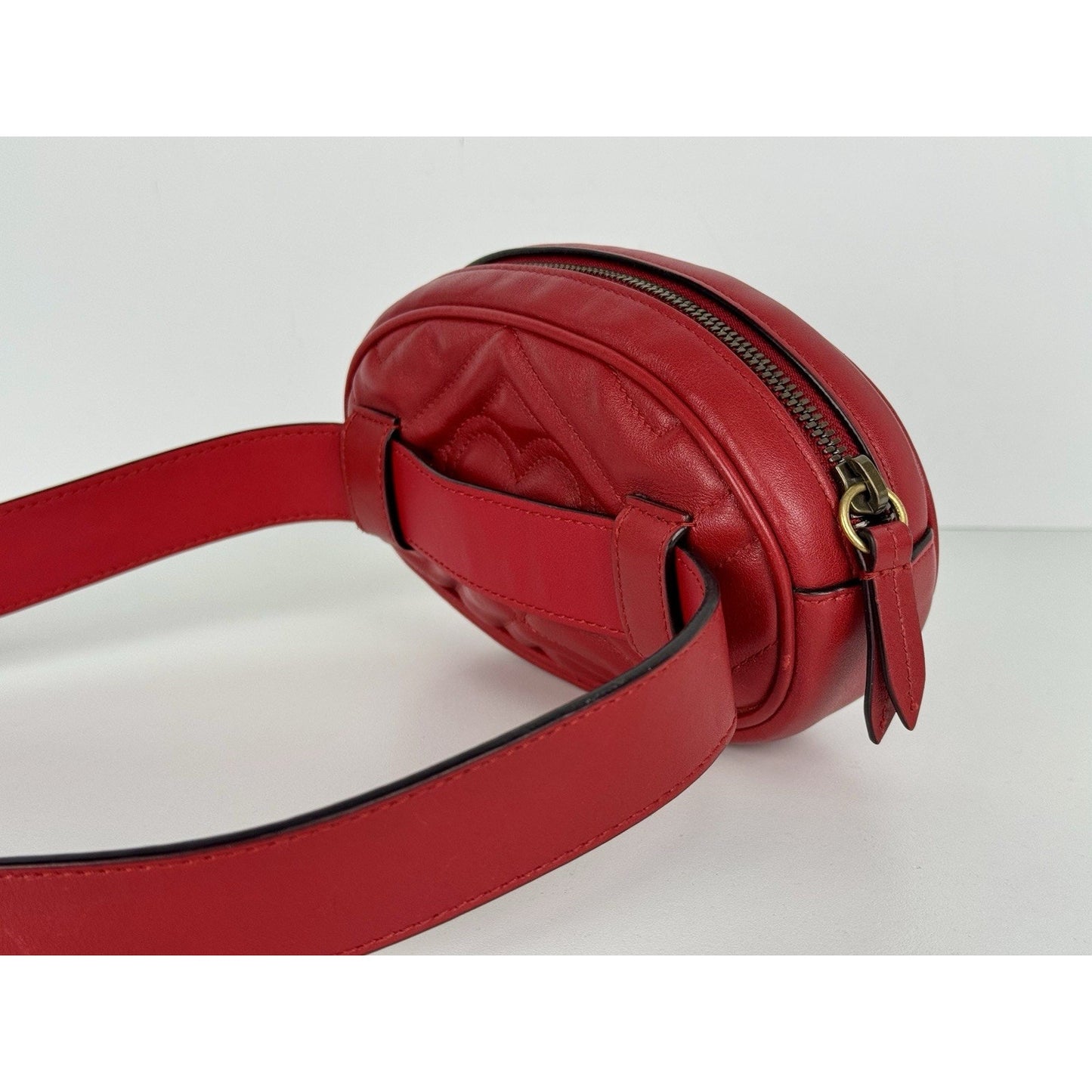 Gucci GG Marmont Red Matelasse Leather Belt Bag (85/34 476434-493075) B-2